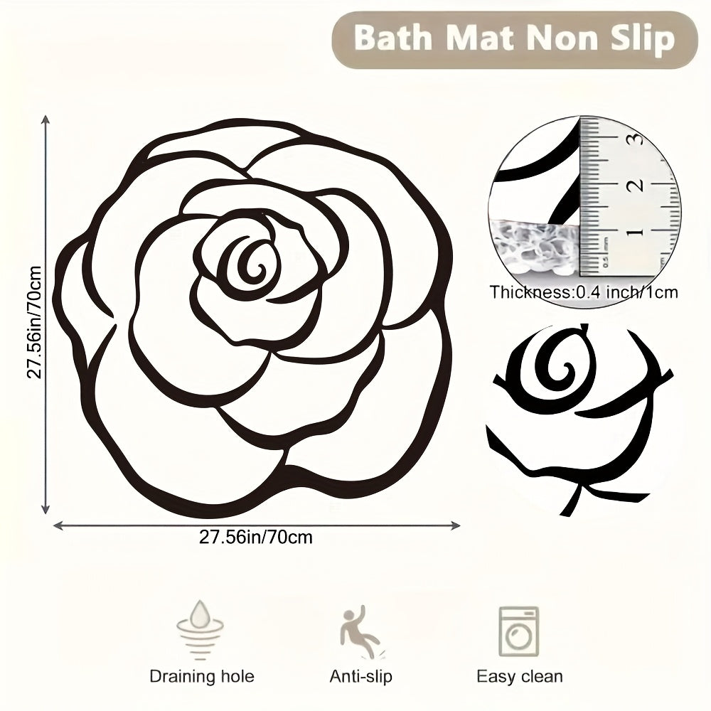 Non-Slip Bath Mat with Unique Floral Design - Durable PVC Shower, Soft Plush Texture, Easy to Clean, Modern Bathroom Decor for Home Safety, Bathroom