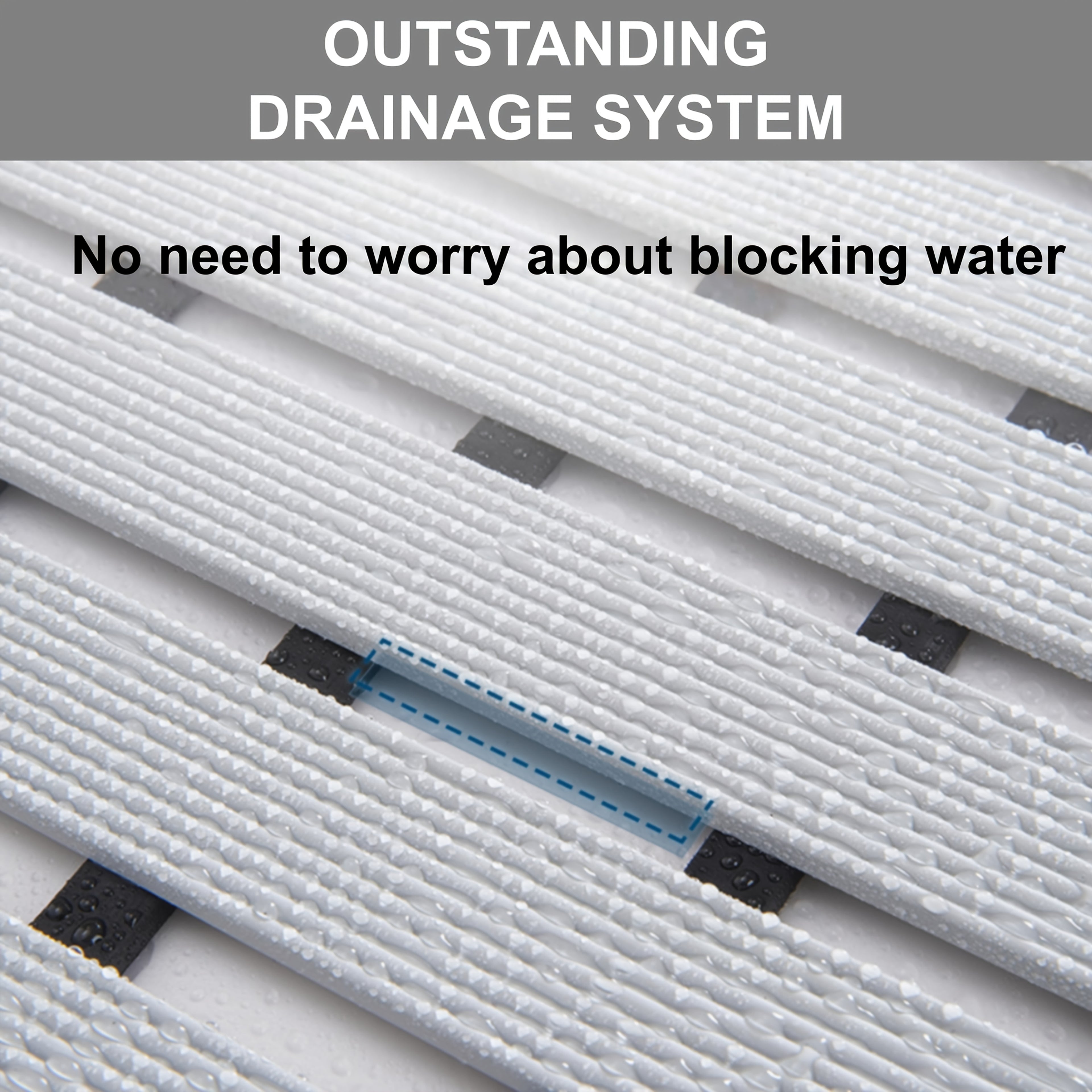 Non-Slip Shower Mat with Suction Cups and Drainage Holes - Quick-Dry Hard Stripe Design | Cut to Any Size 17"x24" (43x60cm) | Suitable for Wet and Slippery Floors in Showers and Bathtubs | Durable White and Gray, Easy-to-Clean Bathroom Mat, Shower Mats