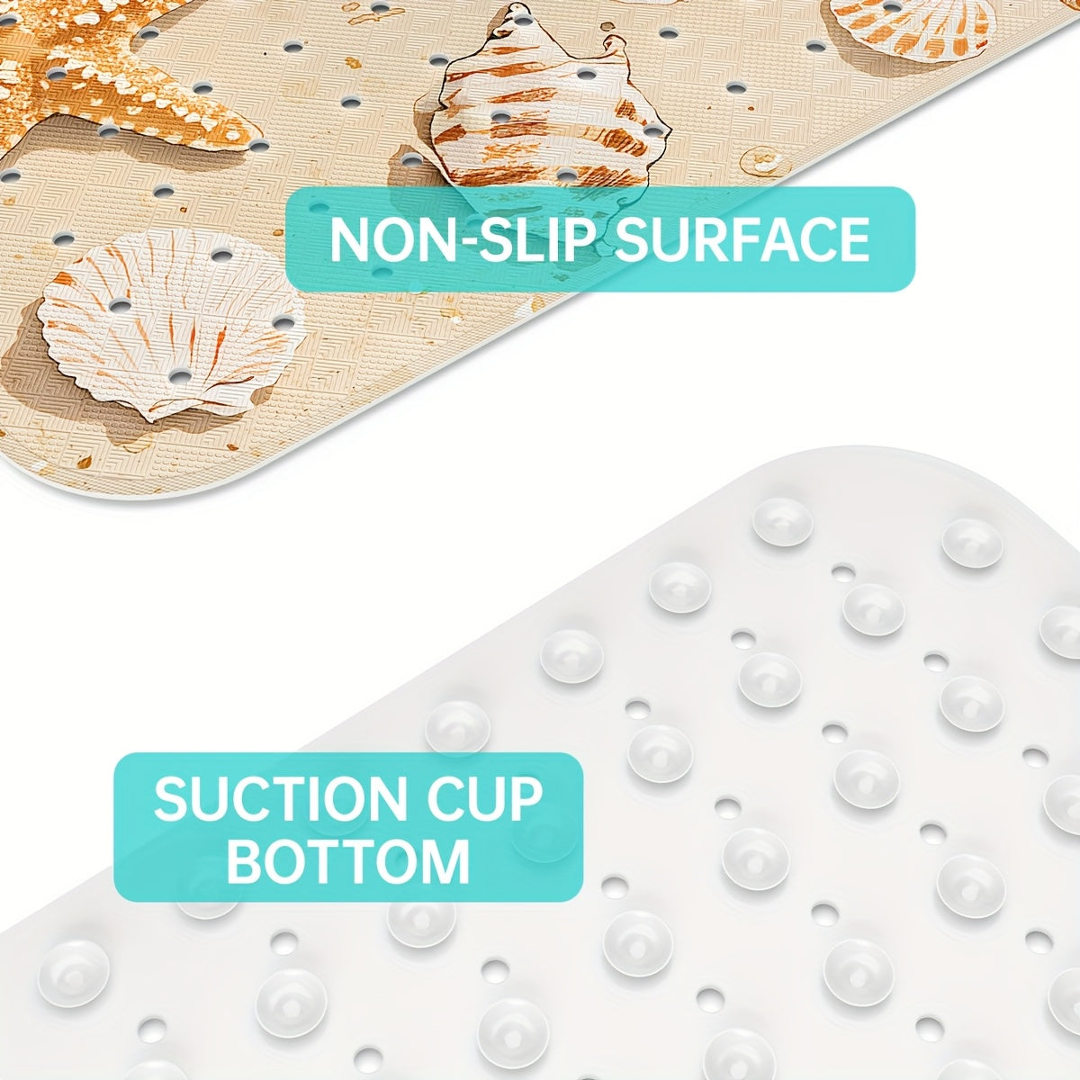 1pc DAJIANG Beach Starfish Print Non-Slip Shower Mat - PVC Bath Mat with Ocean Waves & Seashells Design, Blue & White, Perfect for Bathroom, Bathtub, and Shower Safety, Bathtub Mat