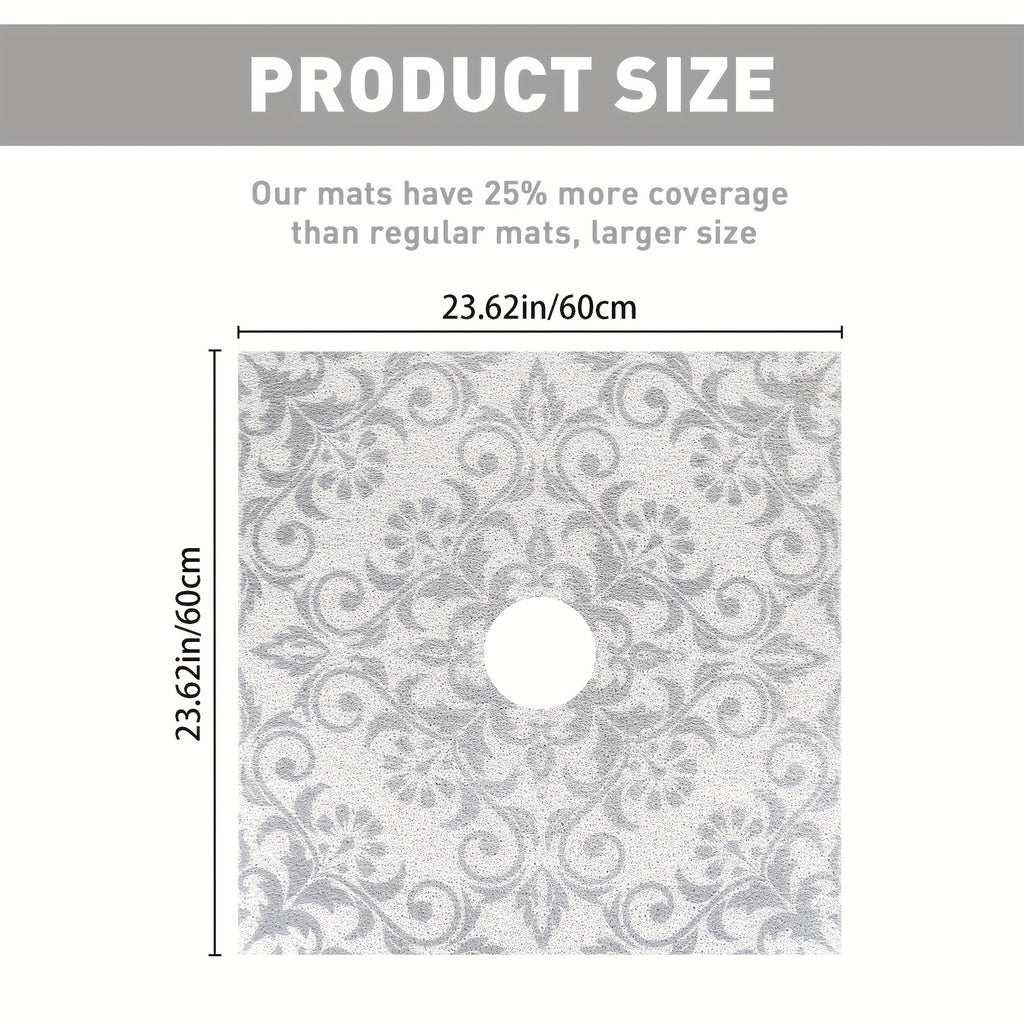 1pc Gray Floral PVC Bath Mat, 23.62*23.62 inches/31.5*31.5 inches, Quick-Dry, Non-Slip Shower Mat with Soft Loofah Sole, Durable, Comfortable and Safe for Bathroom Safety, Bathroom Ma