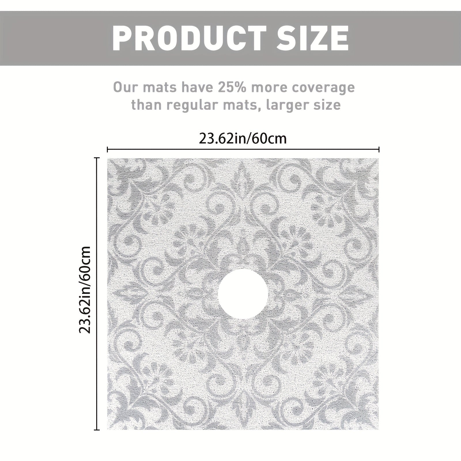 1pc Gray Floral PVC Bath Mat, 23.62*23.62 inches/31.5*31.5 inches, Quick-Dry, Non-Slip Shower Mat with Soft Loofah Sole, Durable, Comfortable and Safe for Bathroom Safety, Bathroom Ma
