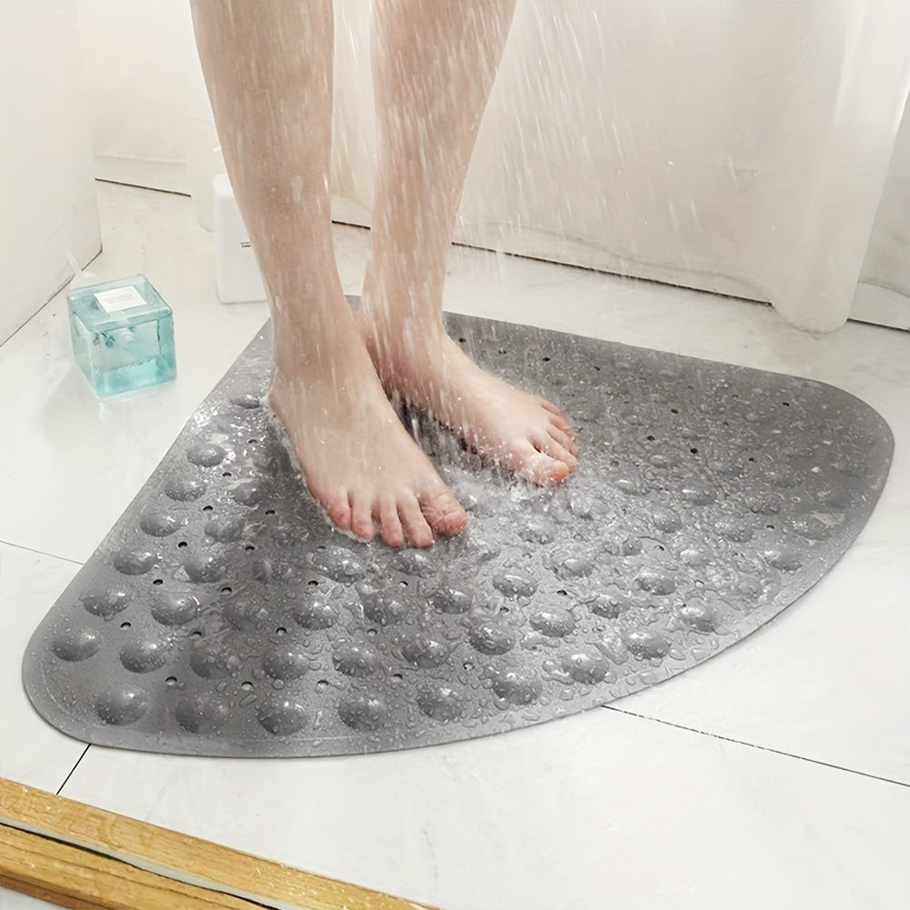 1pc Fan-Shaped Non-Slip Mat 21.26x21.26inch with Suction Cups, Drainage Holes, PVC Material, Machine Washable, Suitable for Bathroom, Kitchen, Greenhouse, Flower House, etc, Furniture Decoration