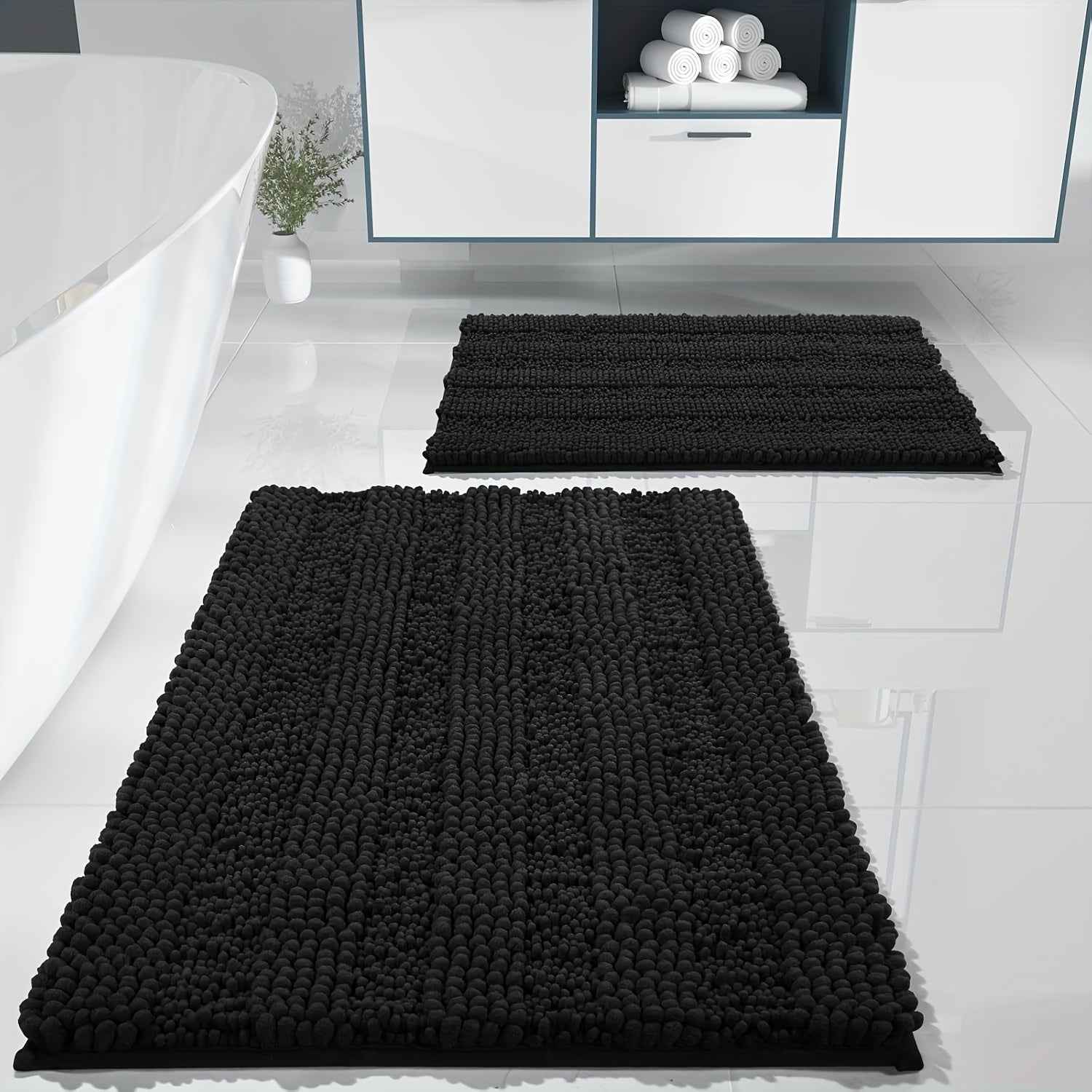 2pcs, Super Absorbent! Footfeel Soft And Quick-Drying Upgraded Thickened! Nordic Style Chenille Bathroom Mat, Fluffy Ball Bathroom Mat, Non-Slip And Comfortable And Fashionable Versatile Bathroom Mat, Guardian Home Dry Chenille Thickened And Enclosed Soft