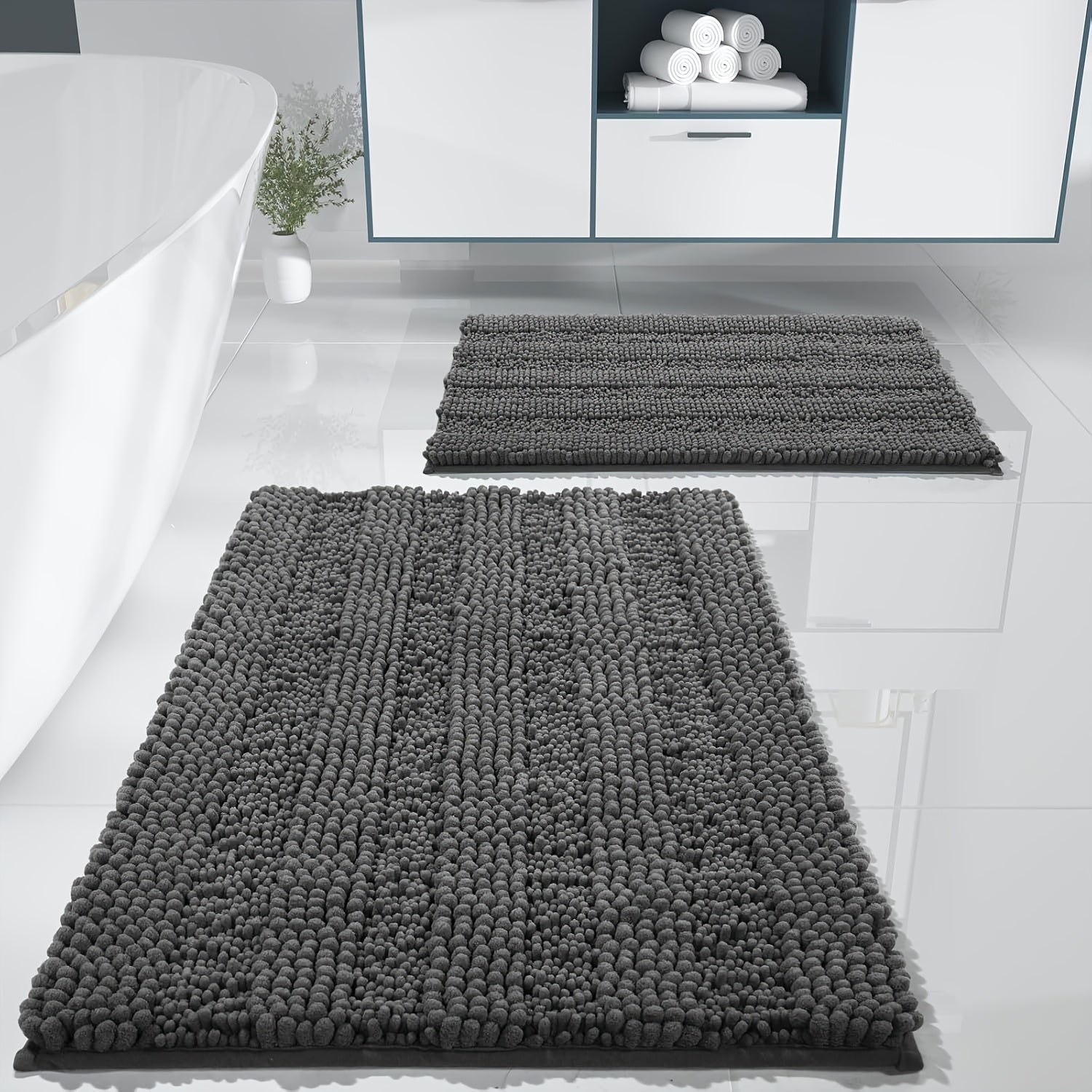 2pcs, Super Absorbent! Footfeel Soft And Quick-Drying Upgraded Thickened! Nordic Style Chenille Bathroom Mat, Fluffy Ball Bathroom Mat, Non-Slip And Comfortable And Fashionable Versatile Bathroom Mat, Guardian Home Dry Chenille Thickened And Enclosed Soft