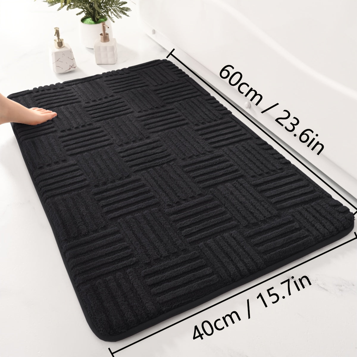 1pc, Thickened Bathroom Absorbent Mat, Non-Slip Bathtub Rug, Home Entryway Carpet, Solid Color & Stripe Pattern, Rectangular, Lightweight, Machine-Made, PVC Backing, Polyester, Hand Wash Only