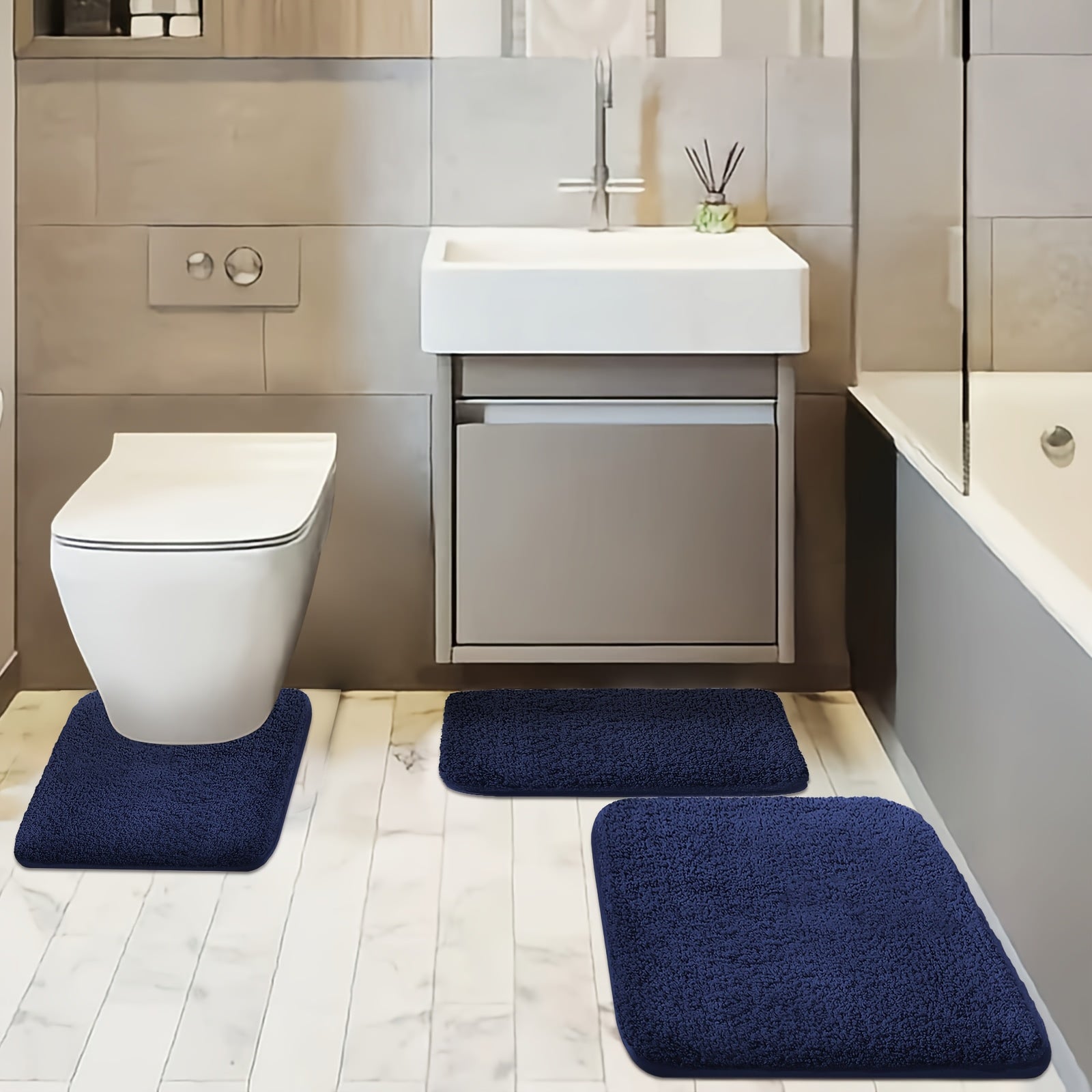 Three-piece Set of Extra Thick Bathroom Soft Floor Mats Simple Washbasin Mat Bathtub Absorbent Soft Foot Pad Bath Mat Toilet Seat