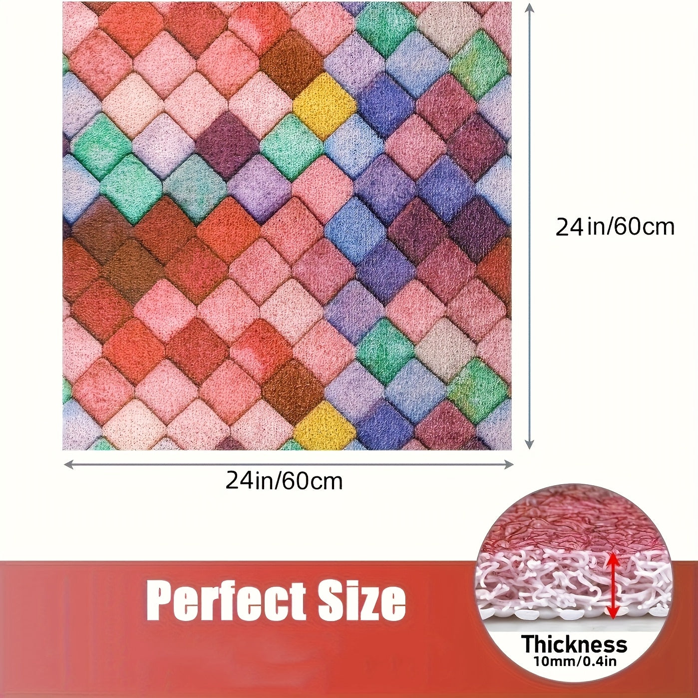 Non-Slip Shower Mat with Drain Holes - Quick-Dry Bath, Anti-Slip Bathroom Floor Mat, Soft Cushioned PVC Bath Mat for Shower, Bathtub, Kitchen - Easy Clean Bathroom Safety Mat, Mosaic Design, Elderly Care