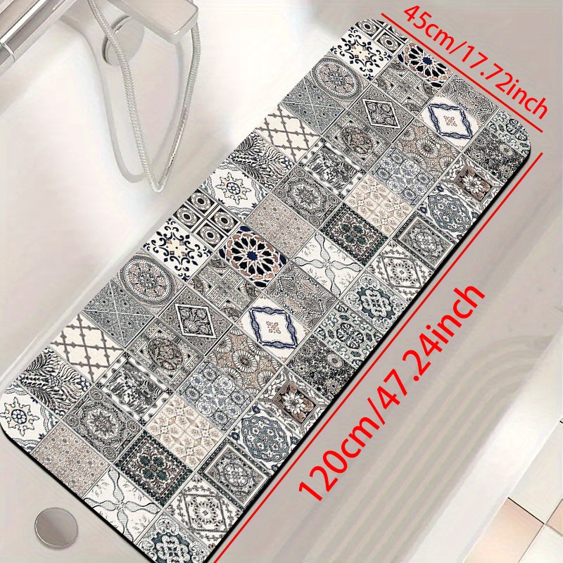 1pc Diatomite Bath Mat, Classic Retro Tile Pattern Print Design, Quick-Dry & Non-Slip Absorbent Floor Mat, Soft and Comfortable for Bathroom, Shower, Laundry Room, Bedroom, Doorway, Kitchen Rug, RV Bathroom
