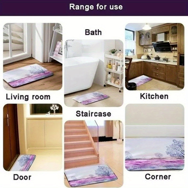 Rustic Wildlife and Pine Tree Print Non-Slip Bath Mat – 1cm Thick Polyester Flannel Memory Foam – Quick-Dry Absorbent Bathroom Rug with Antislip Backing – Machine Washable, Christmas Ready