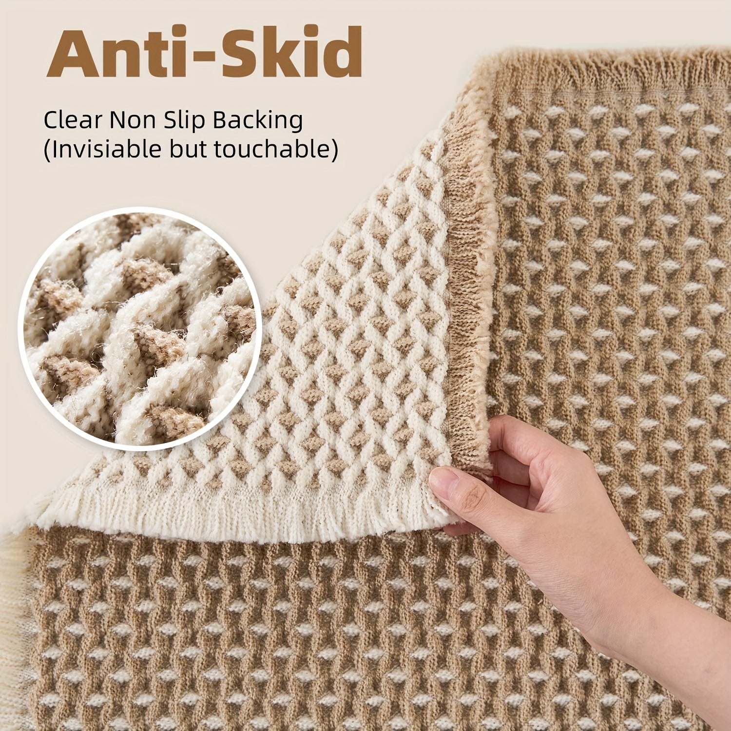 SIXHOME Braided Polyester Bath Mat - Soft, Non-Slip, Ultra-Absorbent, Machine Washable, Rectangular Bathroom Mat with Geometric Pattern, Light Brown, Bathroom Floor Mat|Geometric Pattern Mat|Soft Texture Mat, Bathroom Mat