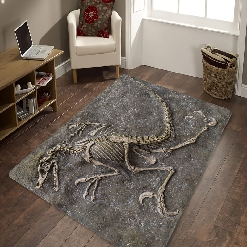 Dinosaur Fossil Pattern Soft Thickened Mat - 8mm, Machine Washable, Suitable for Bathroom, Kitchen, Living Room, Bedroom - Multifunctional Indoor Decorative Mat, Dinosaur Bathroom Decoration