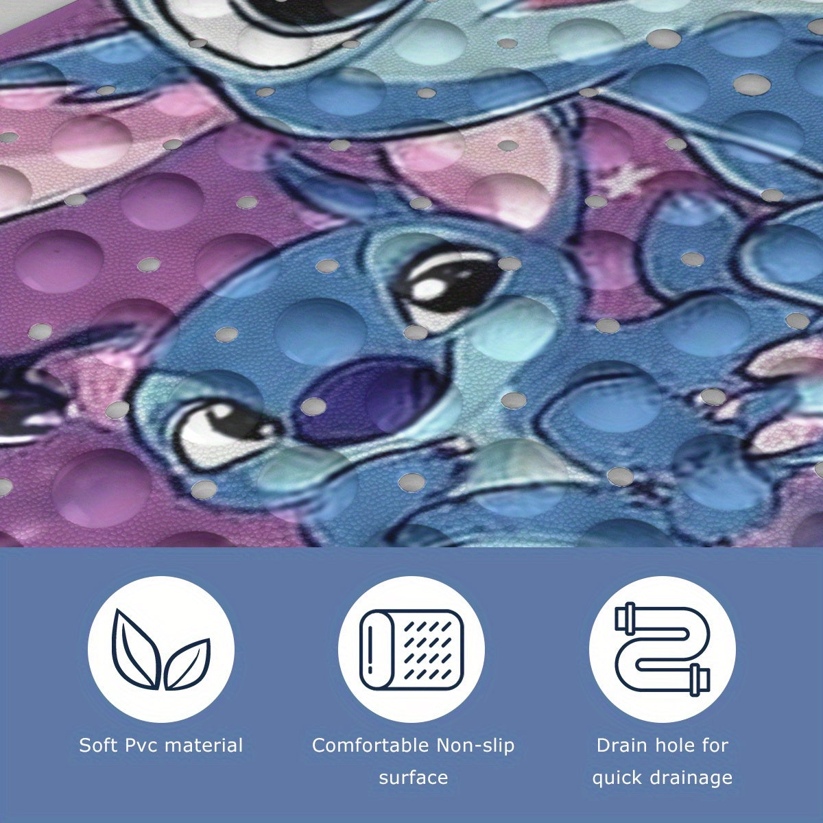 Disney Stitch, Purple Blue Black Pink Butterfly Gradient Background Cartoon Style Bathtub Mat - Non-Slip Bathroom Bath Mats for Shower Floor, 40x100cm / 15.7x39.3in, Comfortable Soft Water-Absorbent Anti-Slip Bath Mat