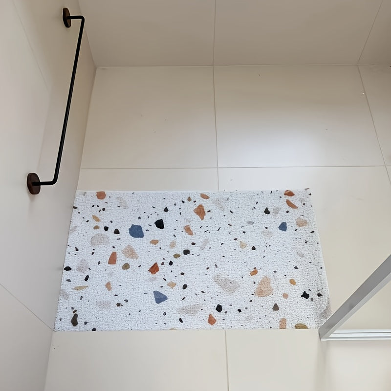1pc Colorful Terrazzo Non-Slip Shower Mat with Drainage Holes, Soft PVC Loofah Bath Mat for Wet Areas, Quick-Drying Comfort Bathing Surface, Abstract Design in Blue, Orange, Pink & Gray, Bath Mats for Bathroom