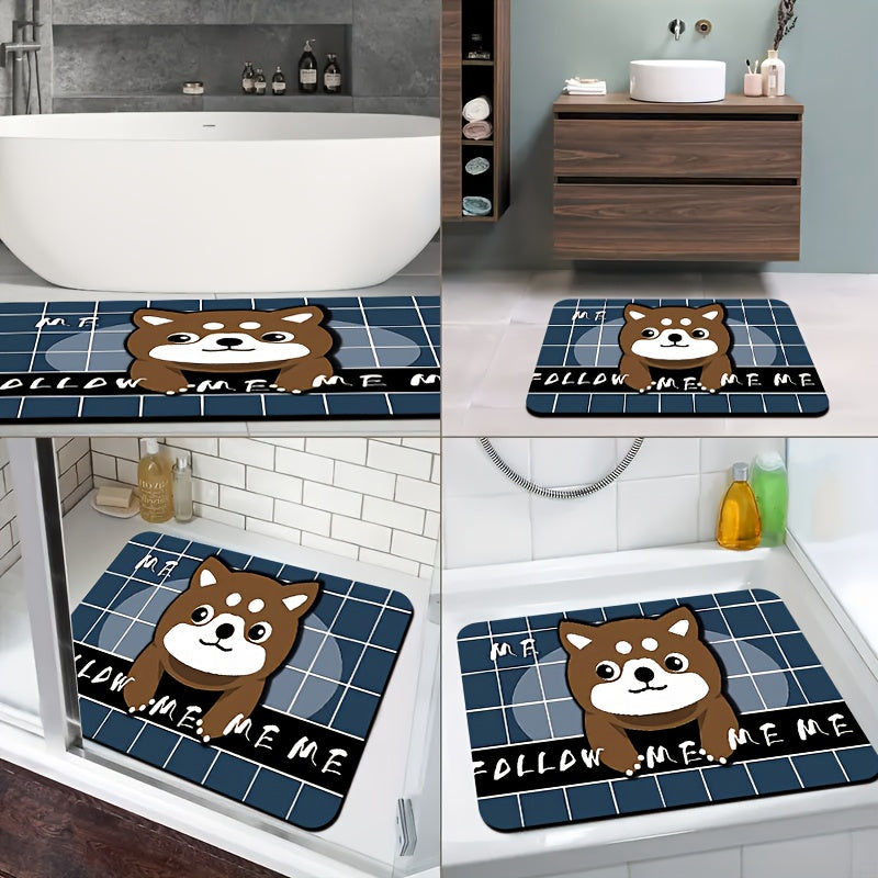 1pc Diatomite Bath Mat with Adorable Cartoon Dog Print Design, Quick-Dry & Non-Slip Absorbent Floor Mat – Soft and Comfortable for Bathroom, Shower, Laundry Room, Bedroom, Doorway, RV Bathroom, Bathroom, Bath Matts for Bathroom, Non Slip Bathtub Mat,