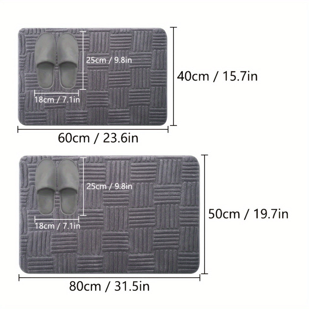 1pc, Thickened Bathroom Absorbent Mat, Non-Slip Bathtub Rug, Home Entryway Carpet, Solid Color & Stripe Pattern, Rectangular, Lightweight, Machine-Made, PVC Backing, Polyester, Hand Wash Only
