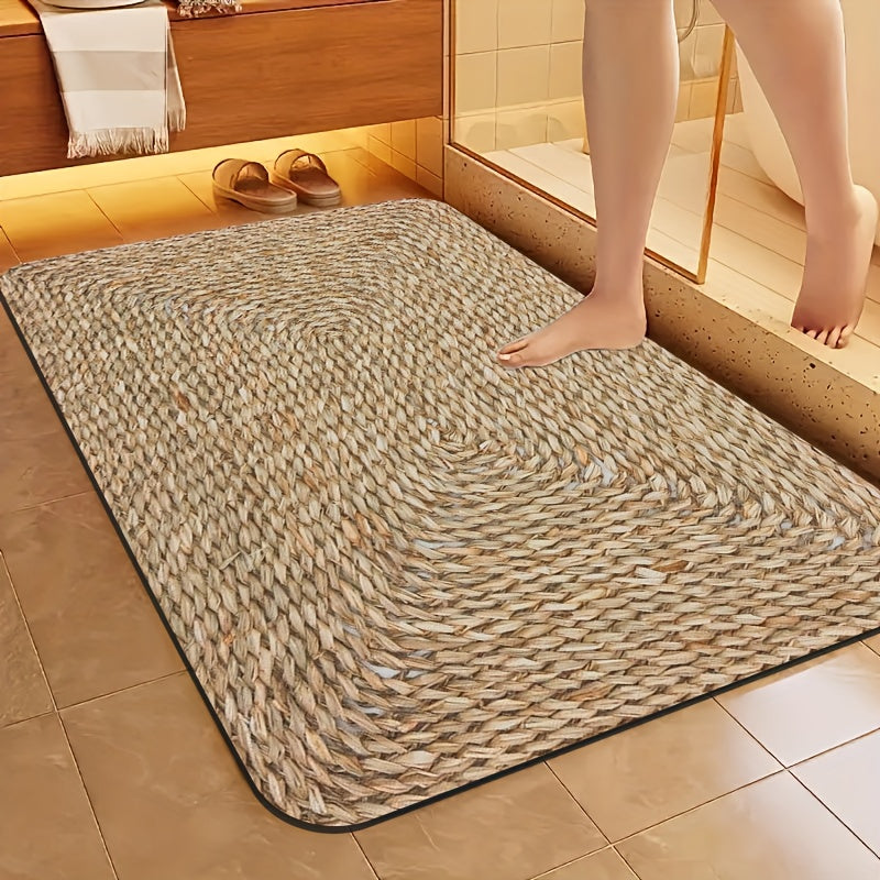 1pc Diatomite Bath Mat, Retro Texture Print Design, Quick-Dry & Non-Slip Absorbent Floor Mat, Soft and Comfortable for Bathroom, Shower, Laundry Room, Bedroom, Doorway, Kitchen Rug, RV Bathroom