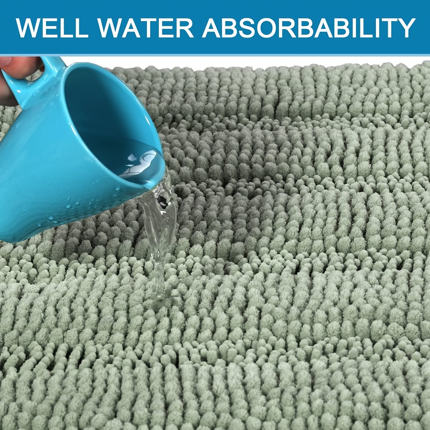 [Extra Thick, Bathroom Rugs] AIERJIA Extra Thick Chenille Bathroom Rugs Set Of 2 | Non-Skid Shaggy Striped Pattern Bath Mats For Bathroom Floor (32 X 20 Plus 24 X 17 - Inches)