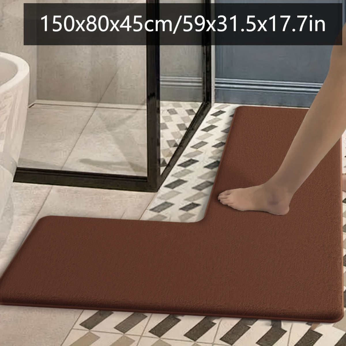 Luxurious Dark Blue Flannel Bath Mat - Absorbent, Non-Slip, L-Shaped Shower Door Mat for Bathroom Safety, Soft and Plush Texture, Perfect for Modern Bathrooms, Bathroom Mat