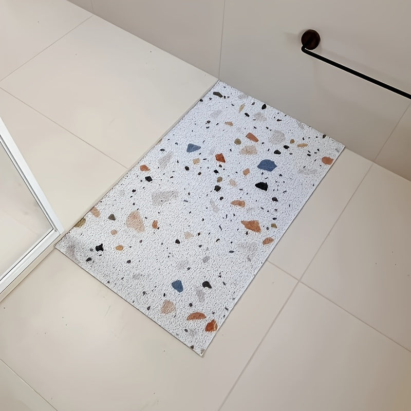 1pc Colorful Terrazzo Non-Slip Shower Mat with Drainage Holes, Soft PVC Loofah Bath Mat for Wet Areas, Quick-Drying Comfort Bathing Surface, Abstract Design in Blue, Orange, Pink & Gray, Bath Mats for Bathroom