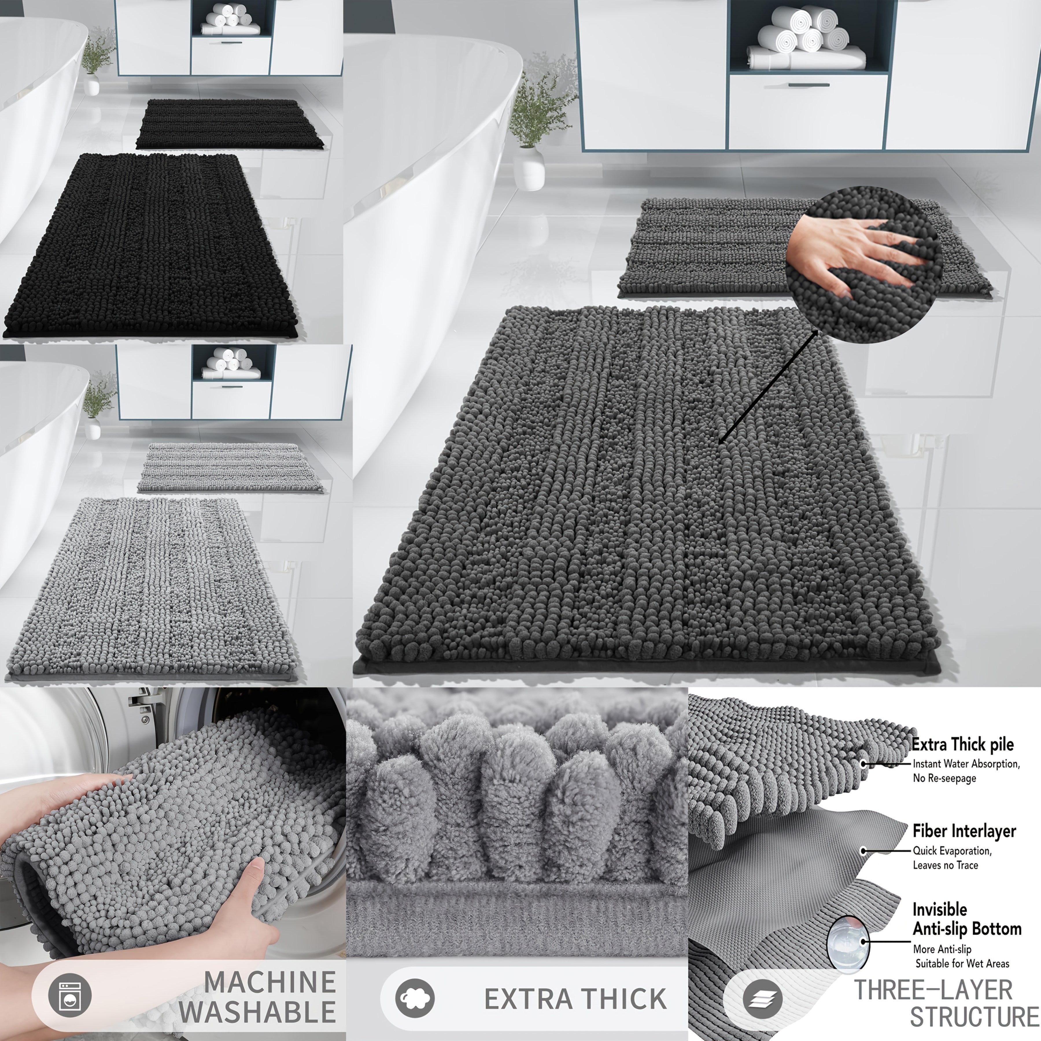 2pcs, Super Absorbent! Footfeel Soft And Quick-Drying Upgraded Thickened! Nordic Style Chenille Bathroom Mat, Fluffy Ball Bathroom Mat, Non-Slip And Comfortable And Fashionable Versatile Bathroom Mat, Guardian Home Dry Chenille Thickened And Enclosed Soft