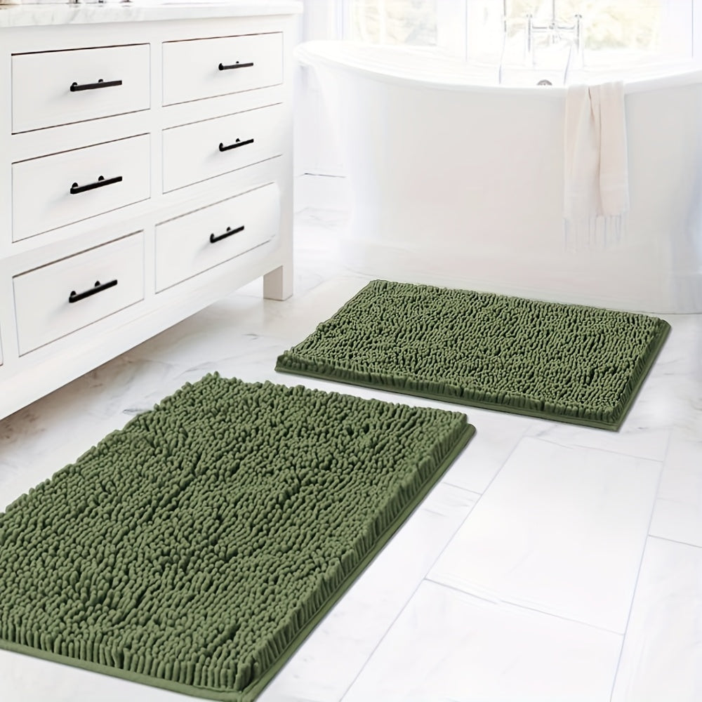 AIERJIA 2PCSBath Rugs for Bathroom Slip-Resistant Shag Chenille Bath Rugs Mat Extra Soft And Absorbent Bath Rug for Shower Room Machine-Washable Fast Dry 20" X 32" Plus 17" X 24"