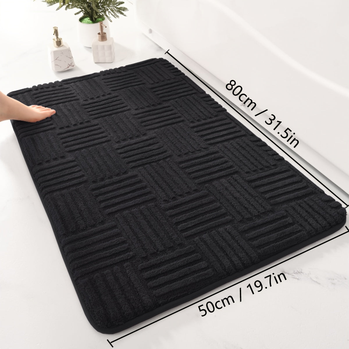 1pc, Thickened Bathroom Absorbent Mat, Non-Slip Bathtub Rug, Home Entryway Carpet, Solid Color & Stripe Pattern, Rectangular, Lightweight, Machine-Made, PVC Backing, Polyester, Hand Wash Only