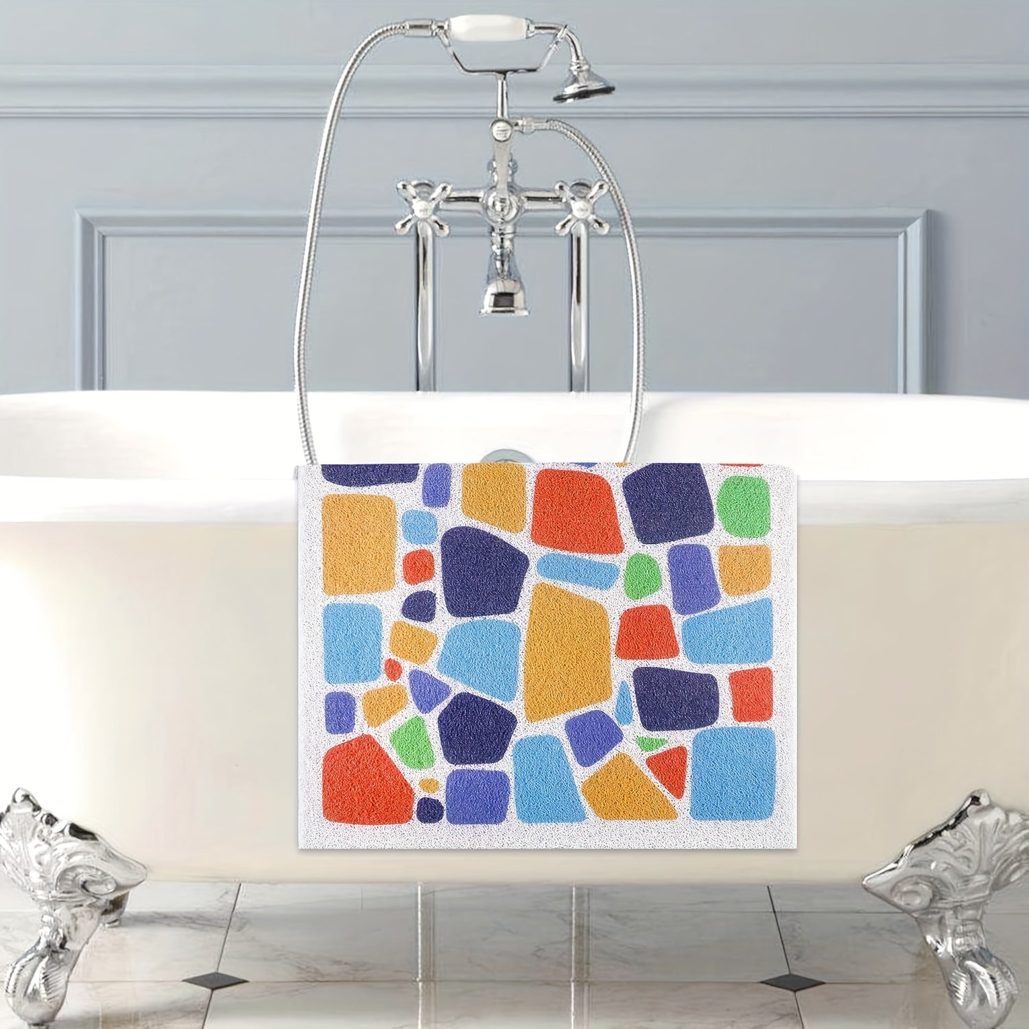 Non-Slip Shower Mat with Drain Holes - Quick-Dry Bath, Anti-Slip Bathroom Floor Mat, Soft Cushioned PVC Bath Mat for Shower, Bathtub, Kitchen - Easy Clean Bathroom Safety Mat, Mosaic Design, Elderly Care