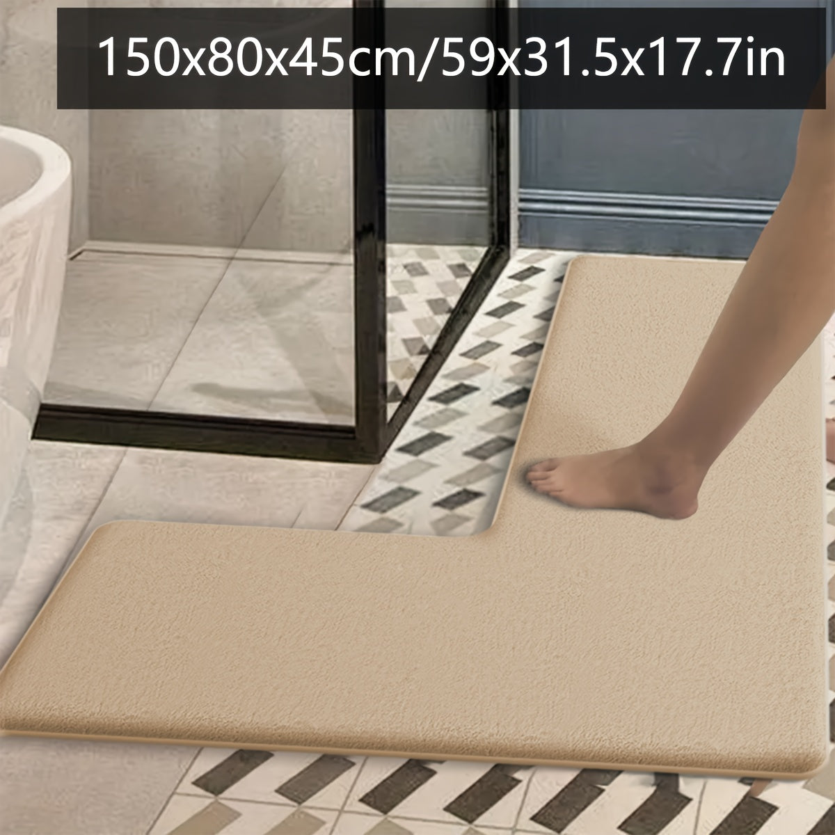 Luxurious Dark Blue Flannel Bath Mat - Absorbent, Non-Slip, L-Shaped Shower Door Mat for Bathroom Safety, Soft and Plush Texture, Perfect for Modern Bathrooms, Bathroom Mat