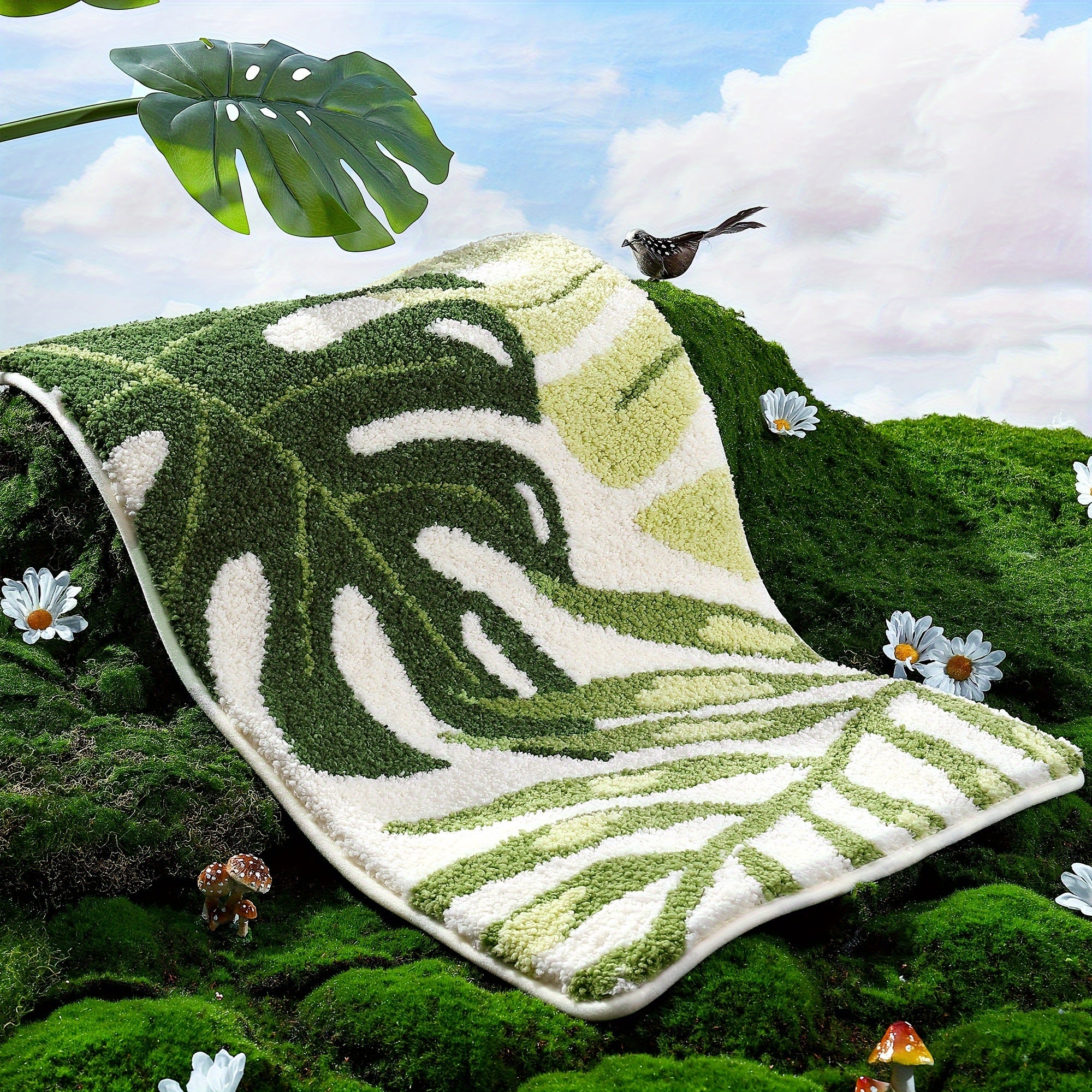 One Piece of Green Forest Rainforest Dense Forest Bathroom Floor Mat Absorbent Pad in Ins Style Fresh Home Use Bath Rug Doorstep Mat Flocked Toilet Foot Mat
