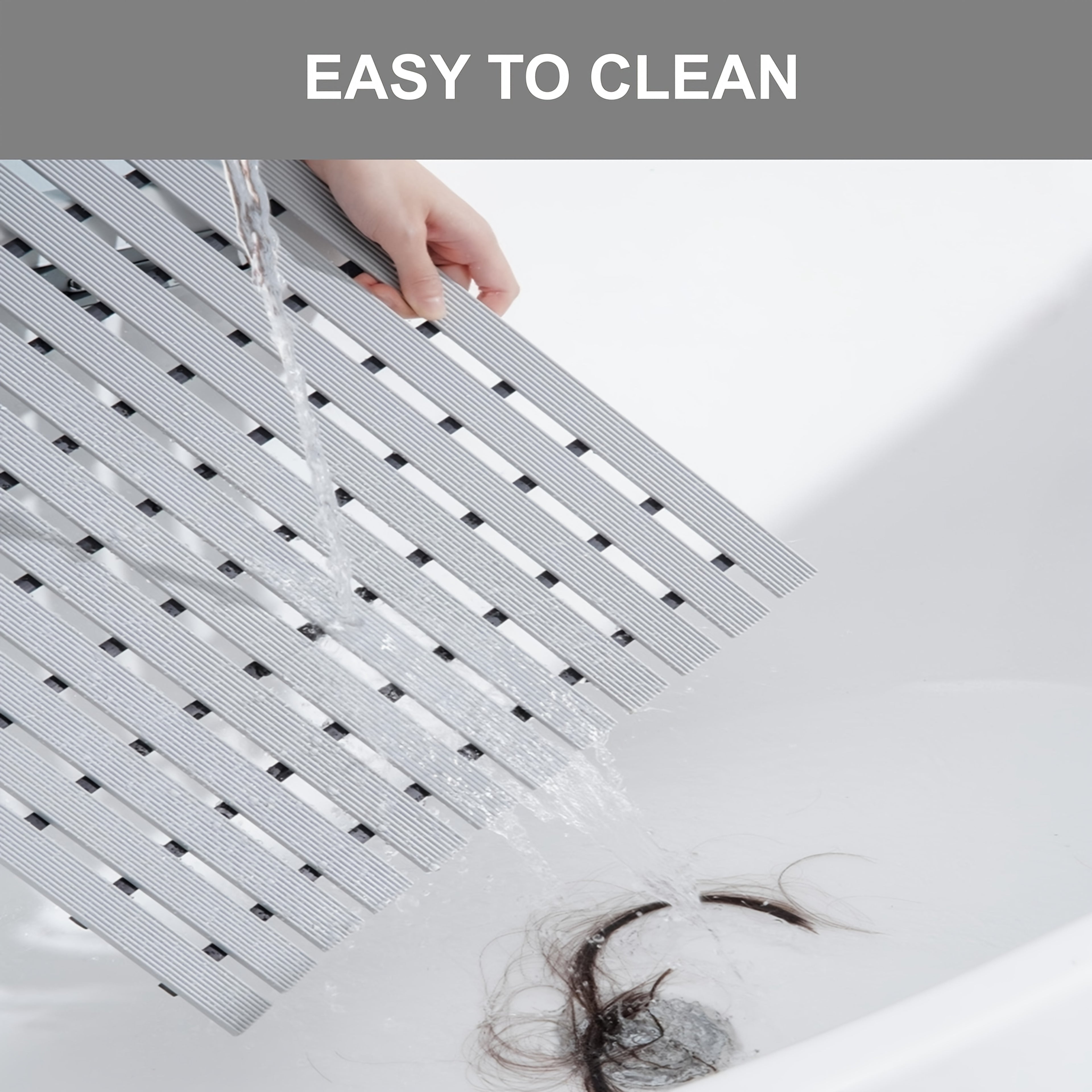 Non-Slip Shower Mat with Suction Cups and Drainage Holes - Quick-Dry Hard Stripe Design | Cut to Any Size 17"x24" (43x60cm) | Suitable for Wet and Slippery Floors in Showers and Bathtubs | Durable White and Gray, Easy-to-Clean Bathroom Mat, Shower Mats