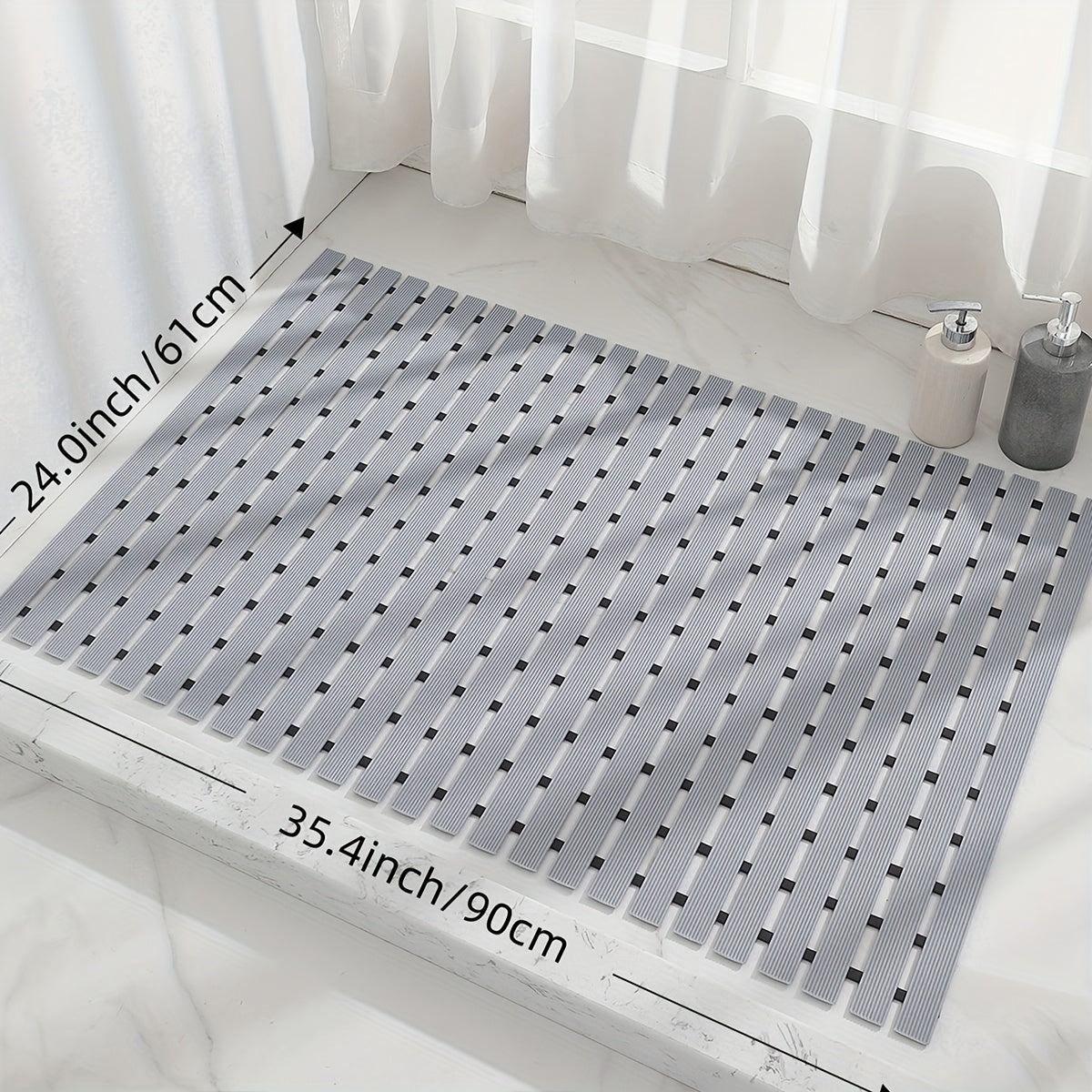 [DAJIANG Bathtub Mat] DAJIANG Non-Slip Bathtub Mat, Black & White Striped, PVC | Hollow Design, Suction Cup, Ideal for Shower and Bathtub Safety