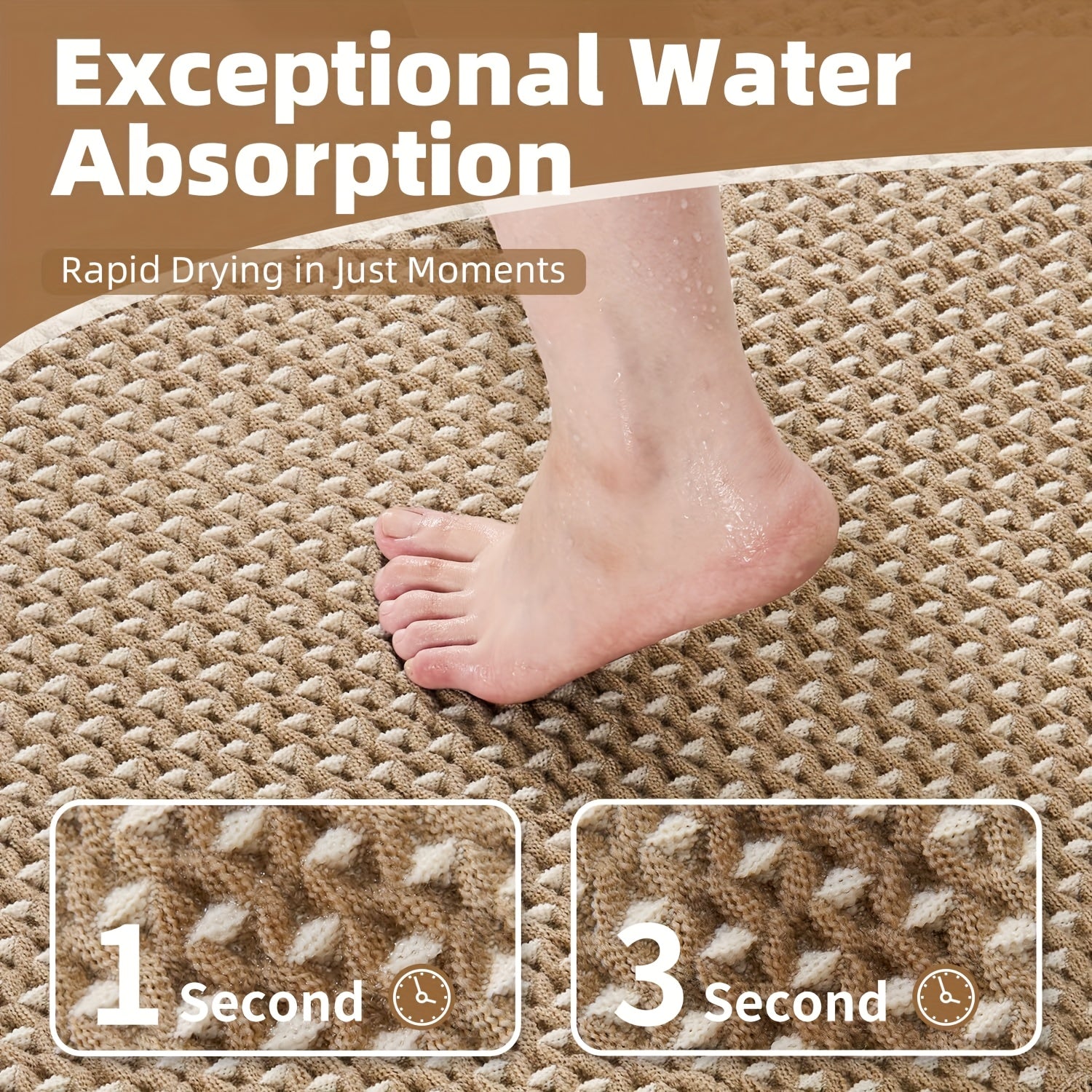 SIXHOME Braided Polyester Bath Mat - Soft, Non-Slip, Ultra-Absorbent, Machine Washable, Rectangular Bathroom Mat with Geometric Pattern, Light Brown, Bathroom Floor Mat|Geometric Pattern Mat|Soft Texture Mat, Bathroom Mat