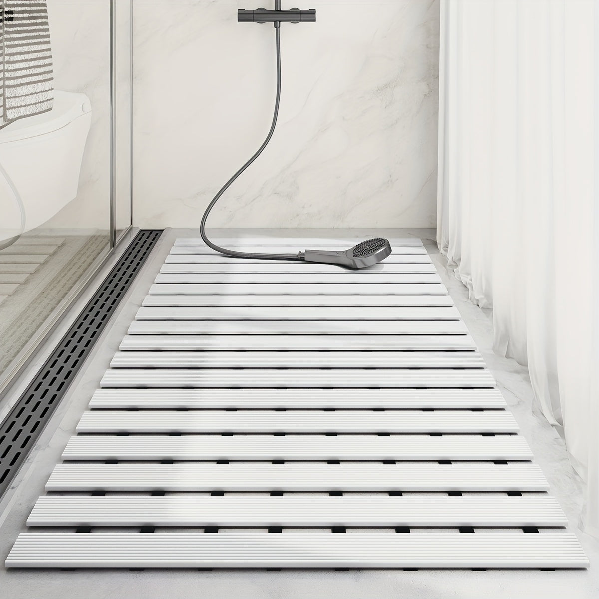 [DAJIANG Bathtub Mat] DAJIANG Non-Slip Bathtub Mat, Black & White Striped, PVC | Hollow Design, Suction Cup, Ideal for Shower and Bathtub Safety