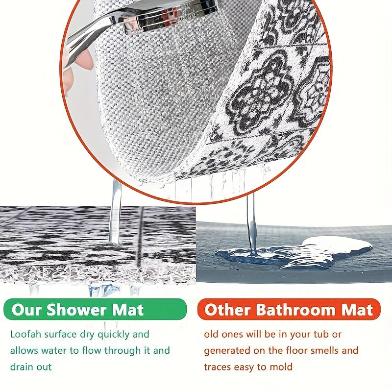 1pc, PVC bathroom rug with drainage holes, Various patterns, cuttable, textured surface for enhanced grip, non-slip shower mat, bathroom decoration