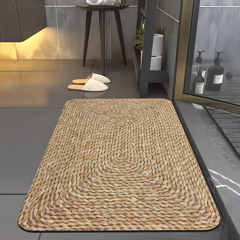 1pc Diatomite Bath Mat, Retro Texture Print Design, Quick-Dry & Non-Slip Absorbent Floor Mat, Soft and Comfortable for Bathroom, Shower, Laundry Room, Bedroom, Doorway, Kitchen Rug, RV Bathroom