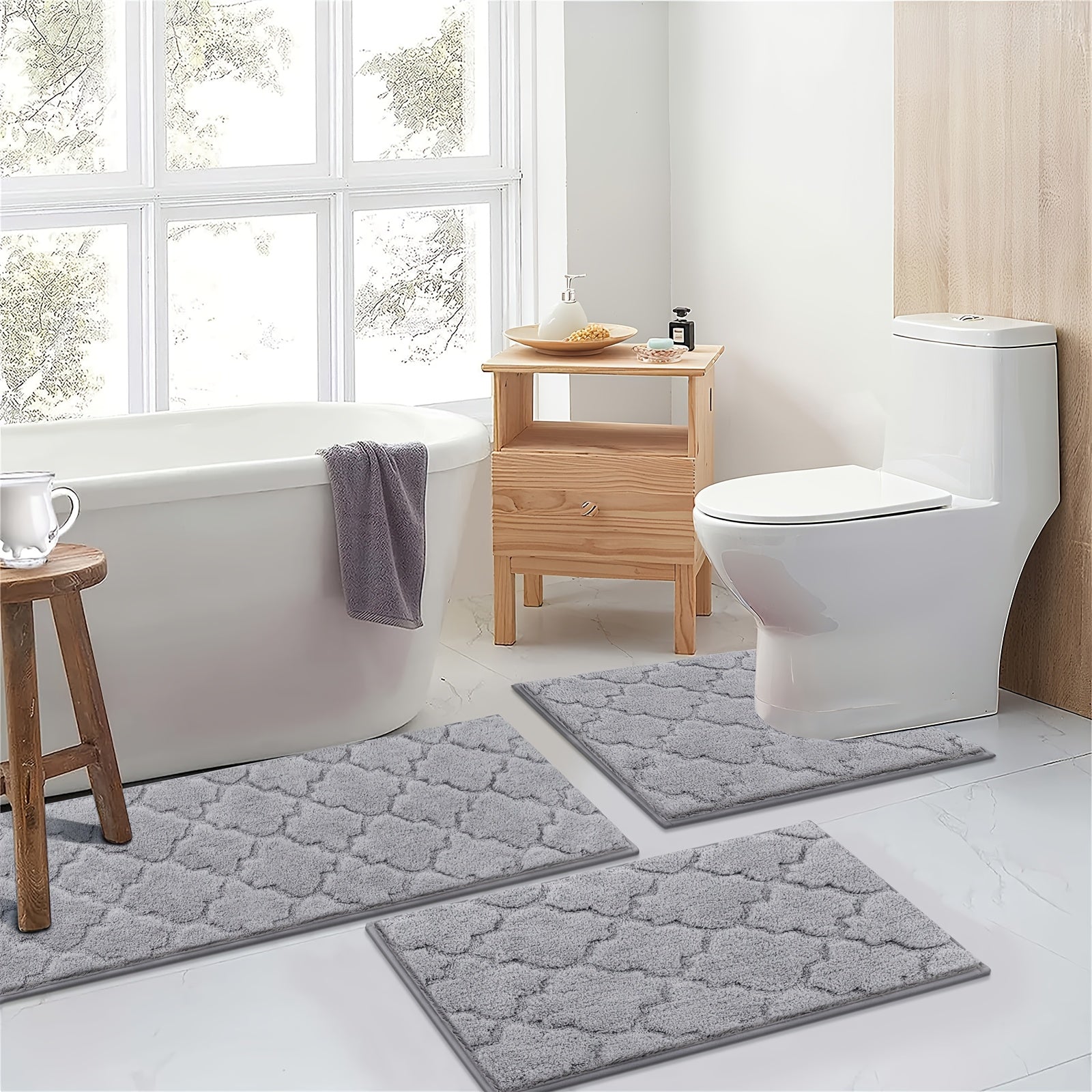 Microfiber Bath Mat Non Slip Shaggy Bathroom Rug Set 3pcs Bathroom Mat Set Super Absorbent Bath Mats for Bathroom Washable Quick-Dry Bathroom Rugs for Floor, Tub And Shower, Home Decor