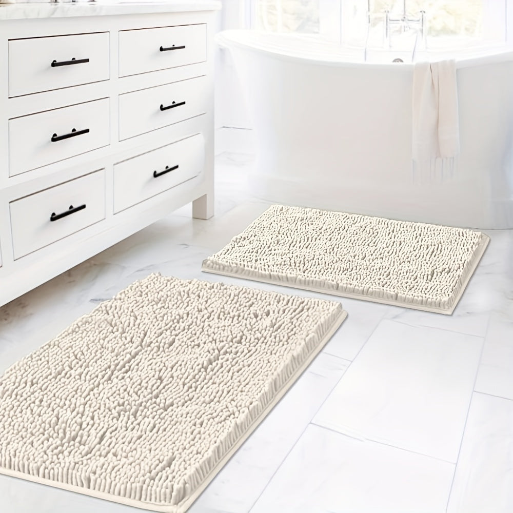 AIERJIA 2PCSBath Rugs for Bathroom Slip-Resistant Shag Chenille Bath Rugs Mat Extra Soft And Absorbent Bath Rug for Shower Room Machine-Washable Fast Dry 20" X 32" Plus 17" X 24"