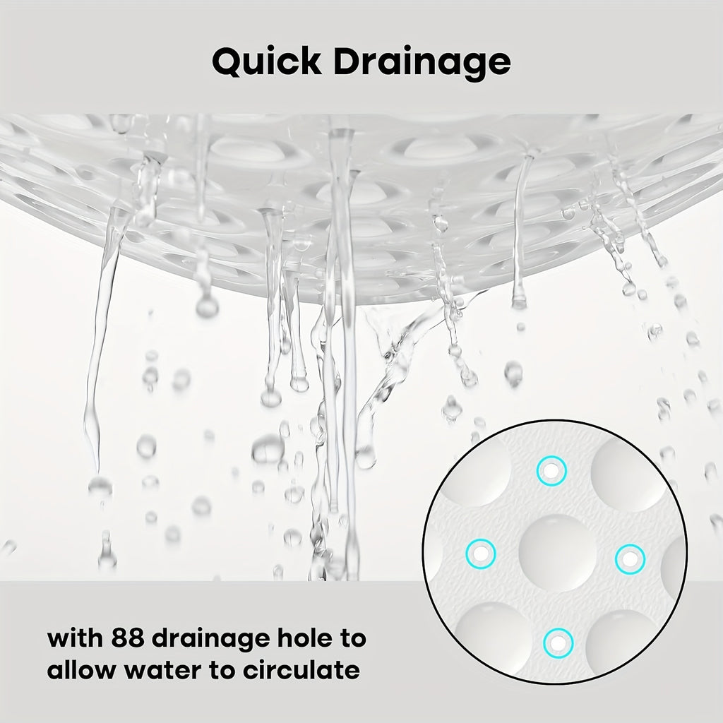 1pc Fan-Shaped Non-Slip Mat 21.26x21.26inch with Suction Cups, Drainage Holes, PVC Material, Machine Washable, Suitable for Bathroom, Kitchen, Greenhouse, Flower House, etc, Furniture Decoration