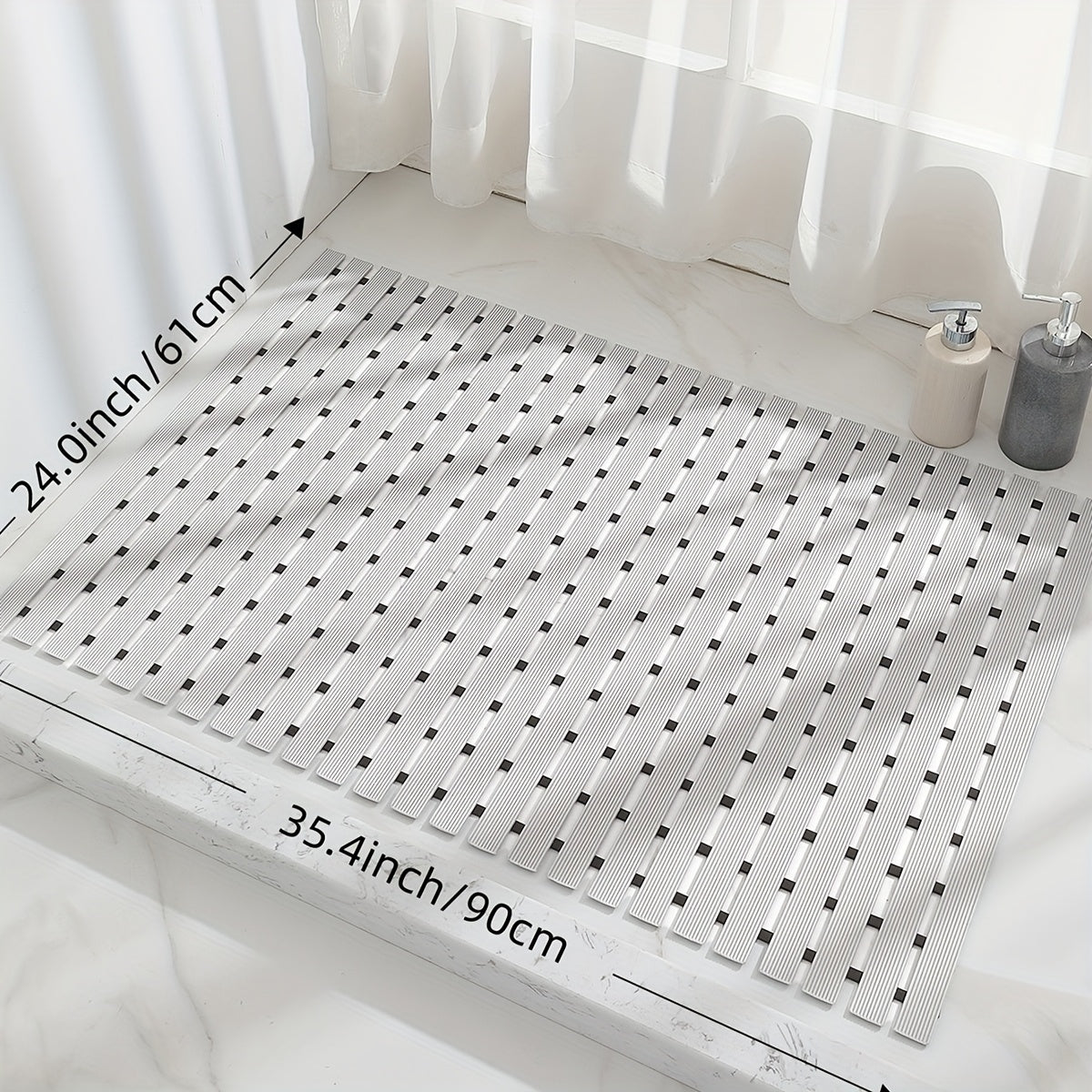 [DAJIANG Bathtub Mat] DAJIANG Non-Slip Bathtub Mat, Black & White Striped, PVC | Hollow Design, Suction Cup, Ideal for Shower and Bathtub Safety