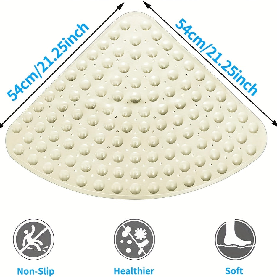 1pc Fan-Shaped Non-Slip Mat 21.26x21.26inch with Suction Cups, Drainage Holes, PVC Material, Machine Washable, Suitable for Bathroom, Kitchen, Greenhouse, Flower House, etc, Furniture Decoration