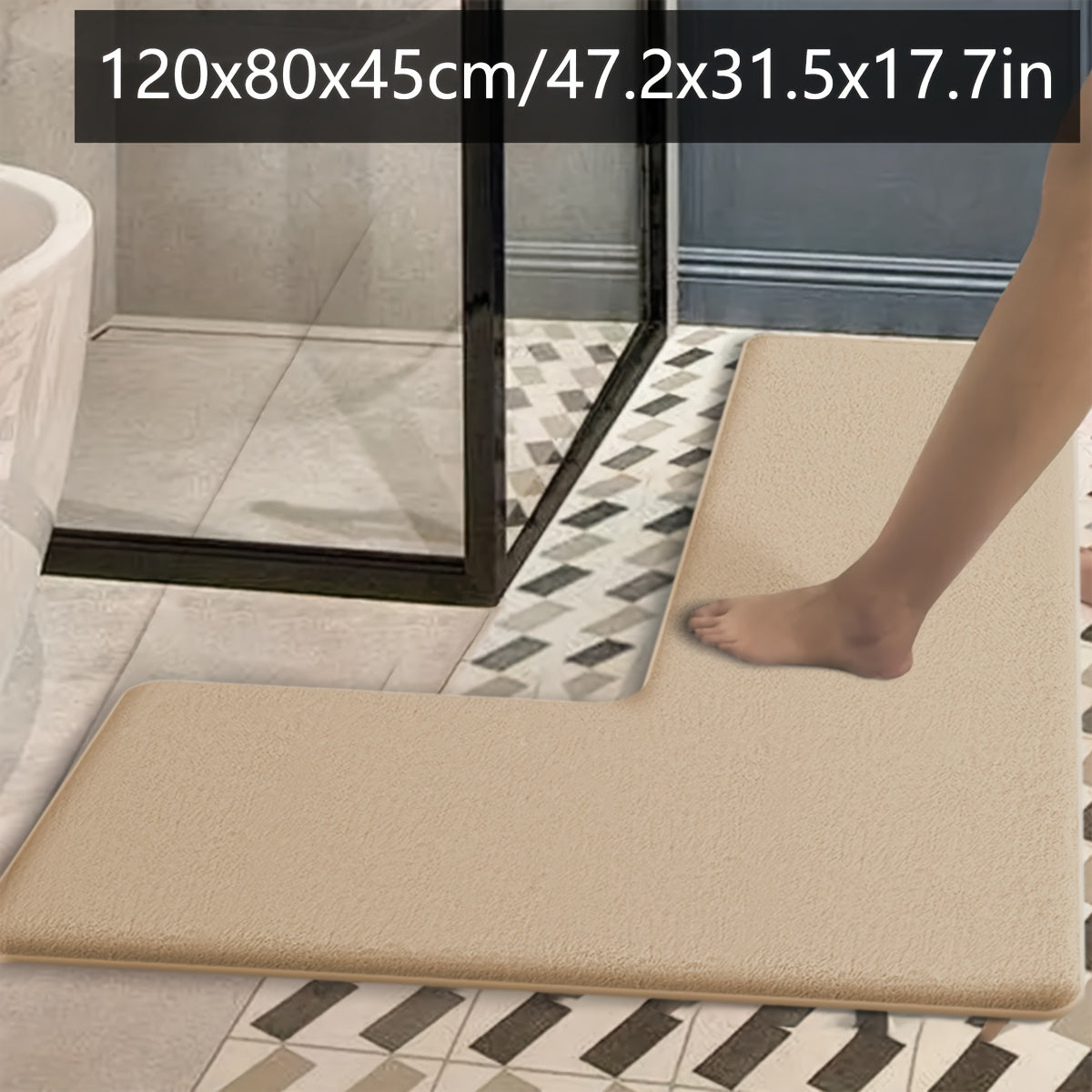 Luxurious Dark Blue Flannel Bath Mat - Absorbent, Non-Slip, L-Shaped Shower Door Mat for Bathroom Safety, Soft and Plush Texture, Perfect for Modern Bathrooms, Bathroom Mat