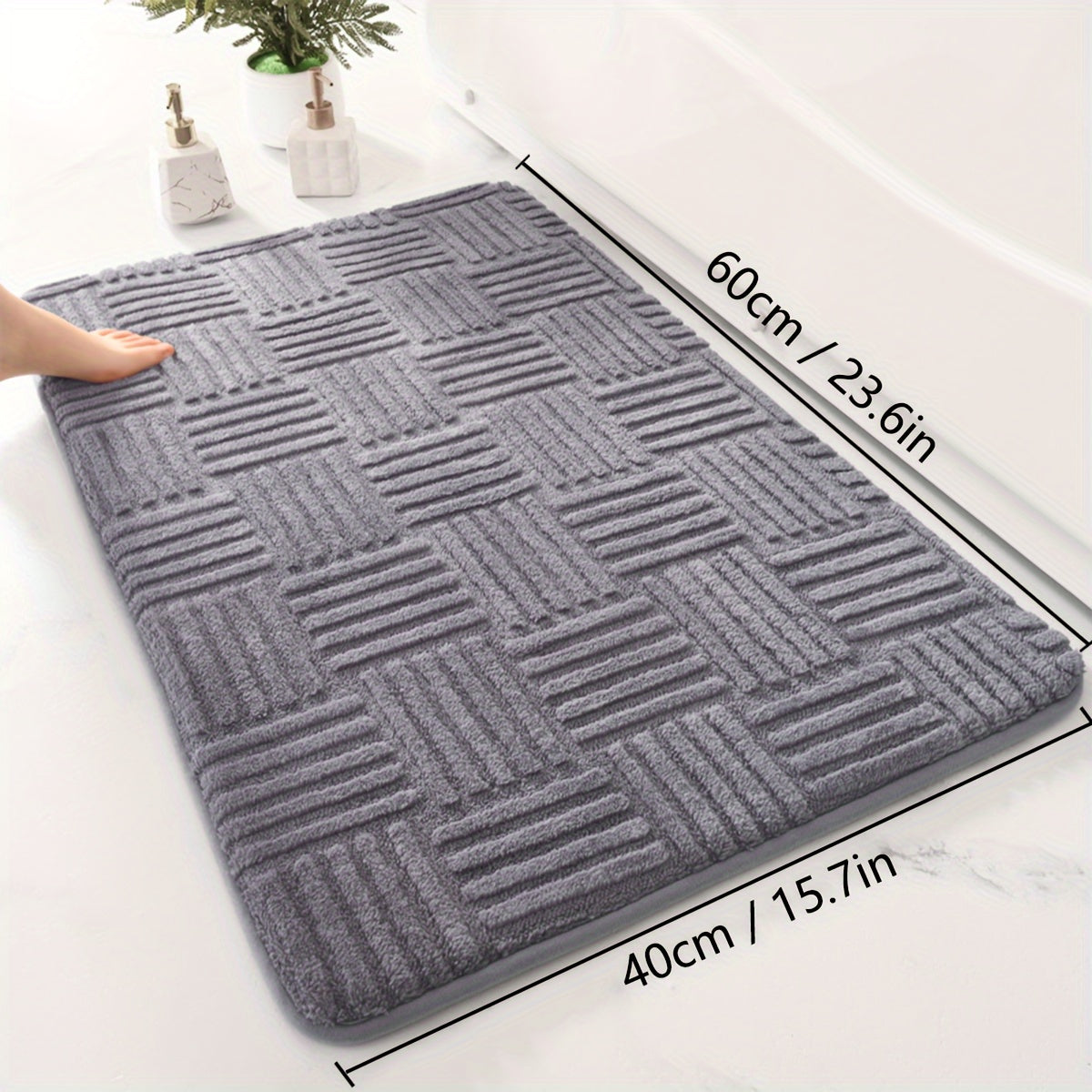 1pc, Thickened Bathroom Absorbent Mat, Non-Slip Bathtub Rug, Home Entryway Carpet, Solid Color & Stripe Pattern, Rectangular, Lightweight, Machine-Made, PVC Backing, Polyester, Hand Wash Only