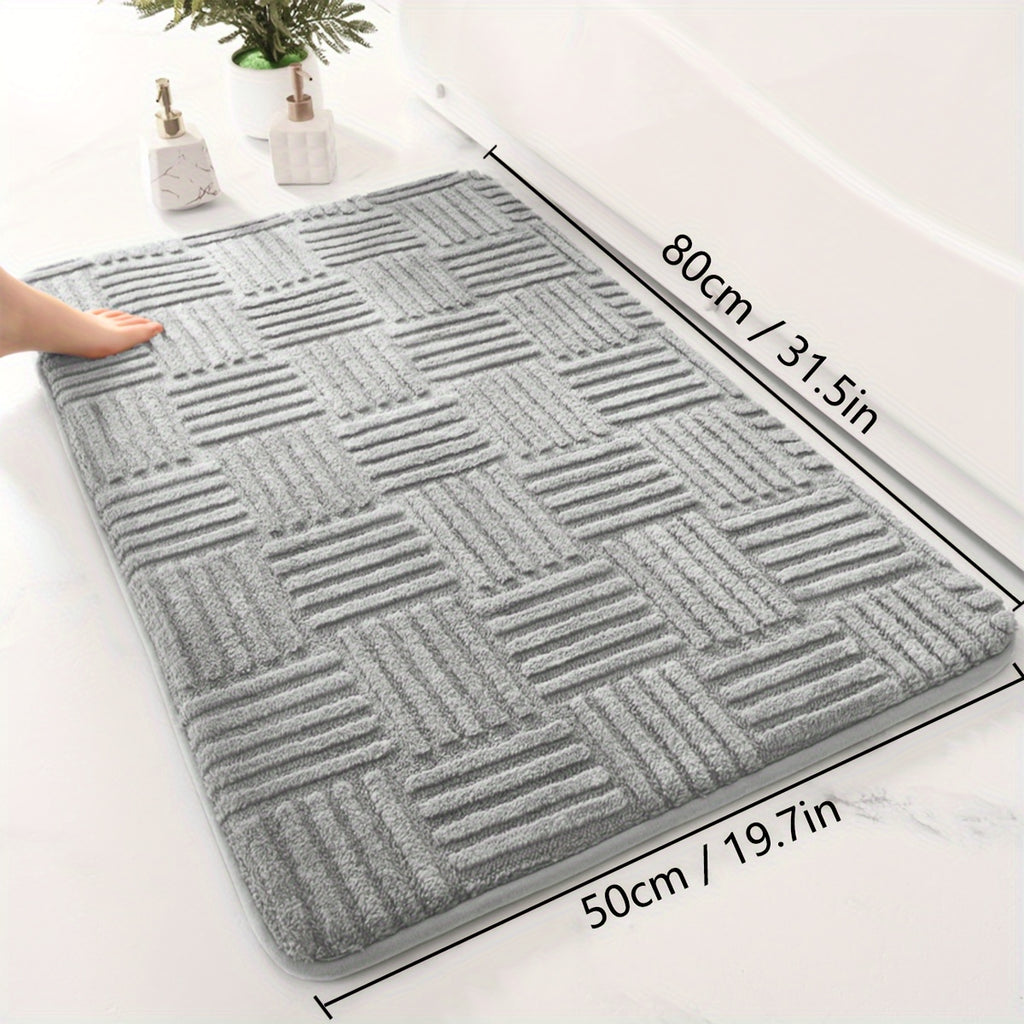 1pc, Thickened Bathroom Absorbent Mat, Non-Slip Bathtub Rug, Home Entryway Carpet, Solid Color & Stripe Pattern, Rectangular, Lightweight, Machine-Made, PVC Backing, Polyester, Hand Wash Only