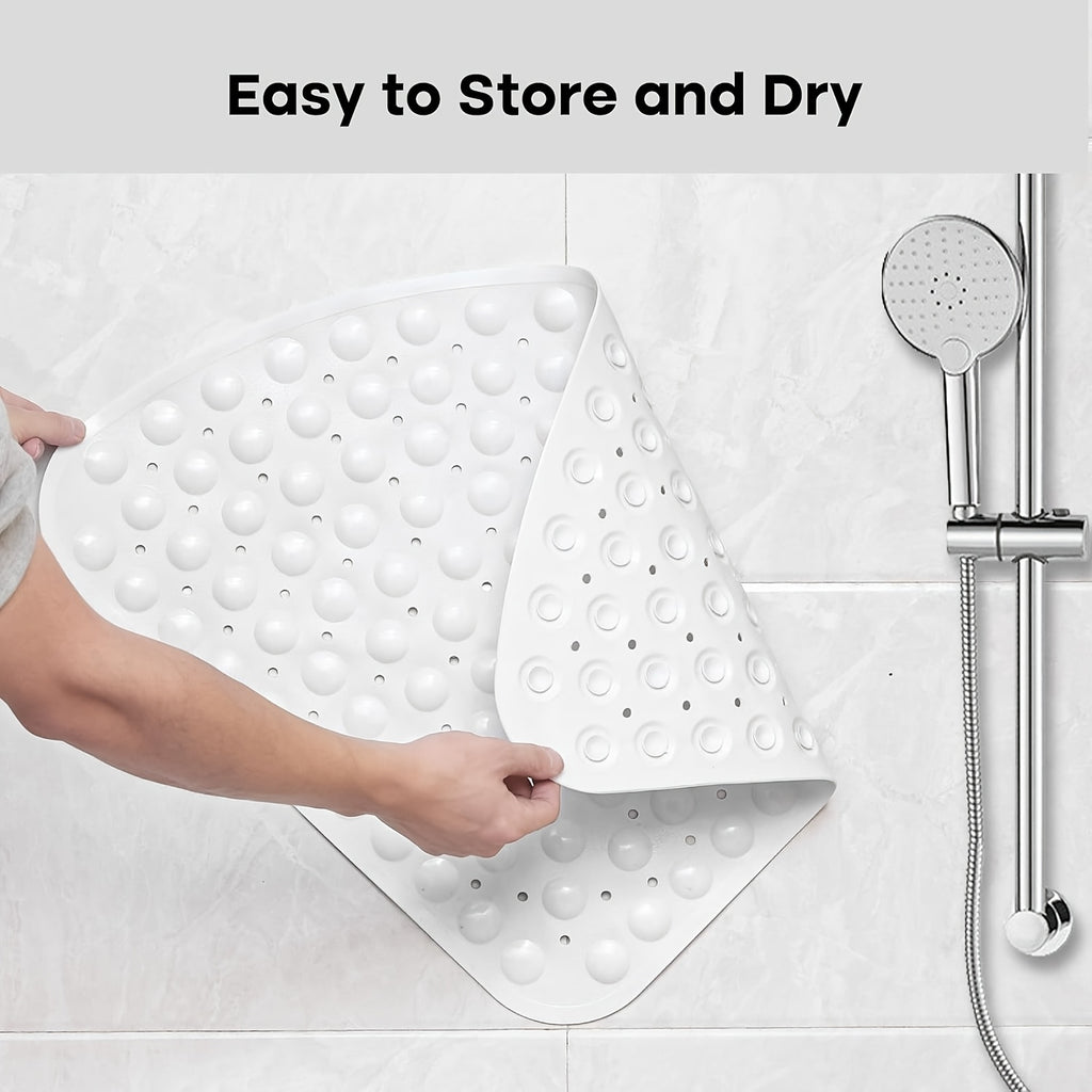 1pc Fan-Shaped Non-Slip Mat 21.26x21.26inch with Suction Cups, Drainage Holes, PVC Material, Machine Washable, Suitable for Bathroom, Kitchen, Greenhouse, Flower House, etc, Furniture Decoration