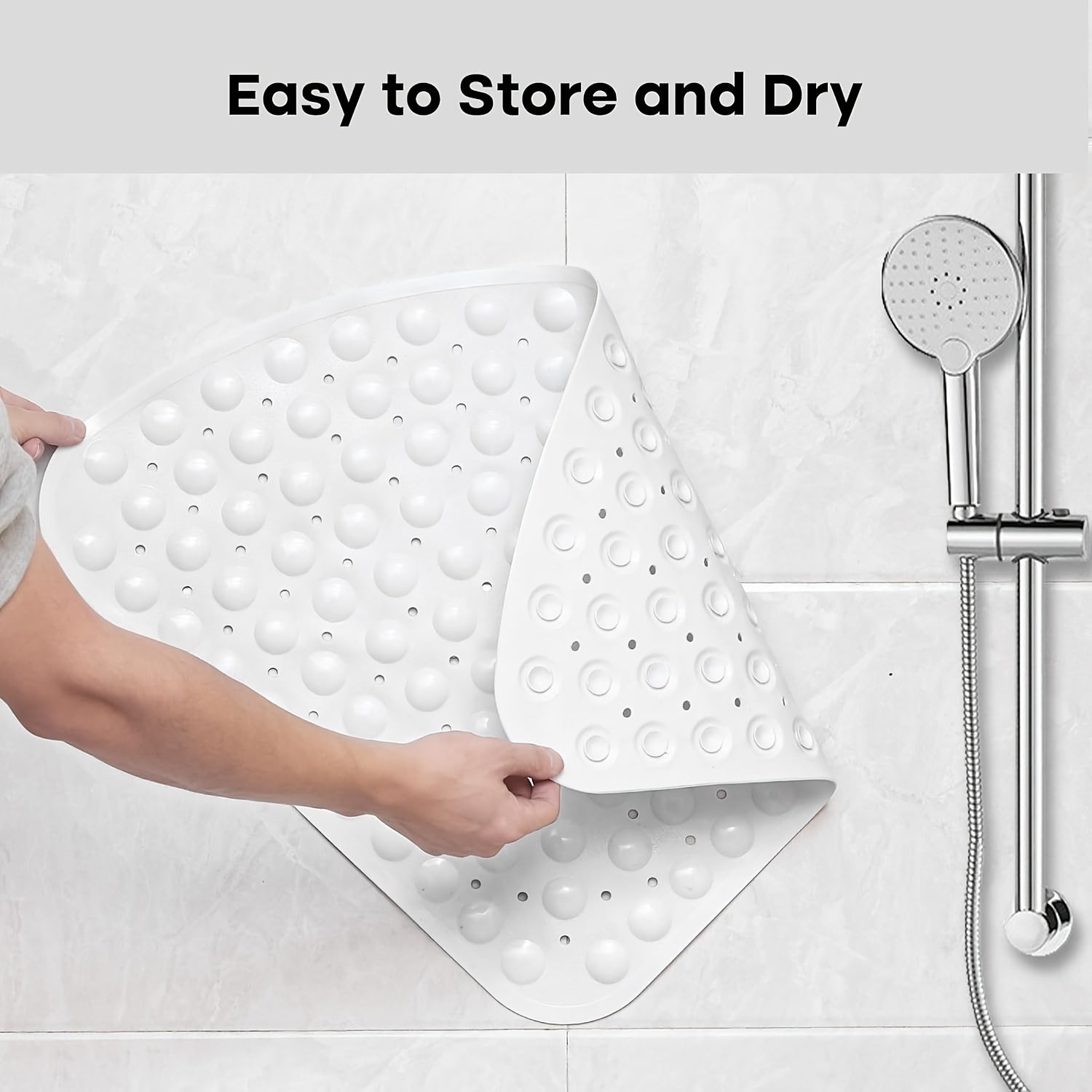 1pc Fan-Shaped Non-Slip Mat 21.26x21.26inch with Suction Cups, Drainage Holes, PVC Material, Machine Washable, Suitable for Bathroom, Kitchen, Greenhouse, Flower House, etc, Furniture Decoration