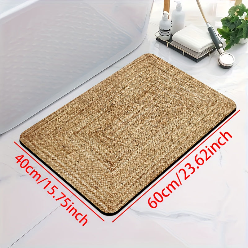1pc Diatomite Bath Mat, Retro Texture Print Design, Quick-Dry Non-Slip Absorbent Floor Mat, Soft and Comfortable for Bathroom, Shower Room, Laundry Room, Bedroom, Doorway, Kitchen Rug, RV Bathroom
