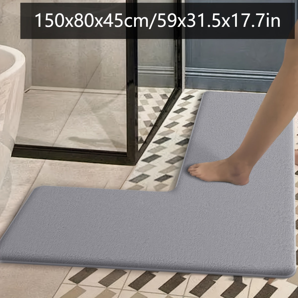 Luxurious Dark Blue Flannel Bath Mat - Absorbent, Non-Slip, L-Shaped Shower Door Mat for Bathroom Safety, Soft and Plush Texture, Perfect for Modern Bathrooms, Bathroom Mat