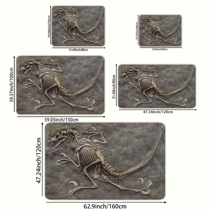 Dinosaur Fossil Pattern Soft Thickened Mat - 8mm, Machine Washable, Suitable for Bathroom, Kitchen, Living Room, Bedroom - Multifunctional Indoor Decorative Mat, Dinosaur Bathroom Decoration
