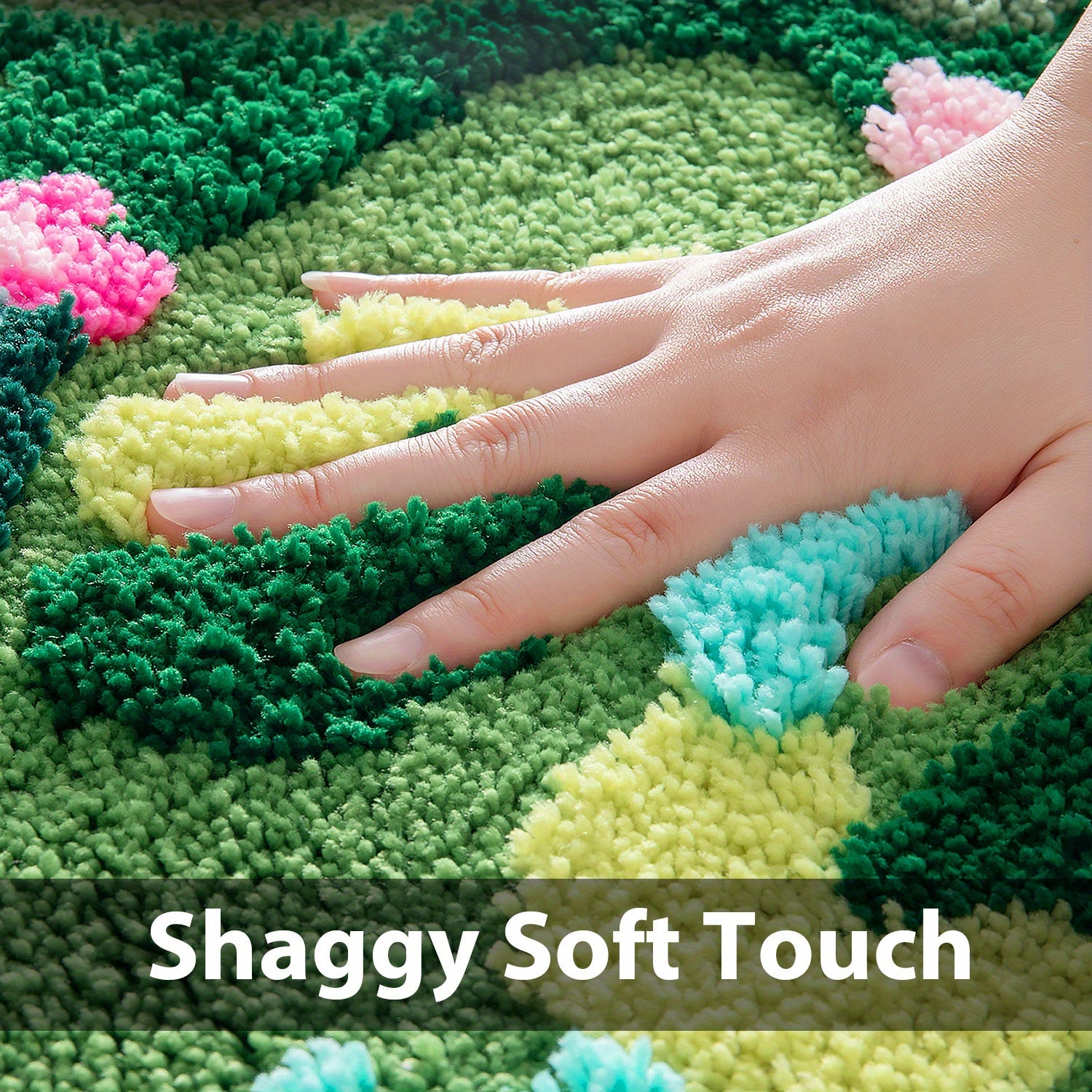 Green Moss Bathroom Rugs Bath Mat Non Slip, Ultra Soft Absorbent Aesthetic Decor Shaggy Tufted Flower Long Bath Rugs For Bathroom Floor, Shower, Bedroom, Machine Washable Dry