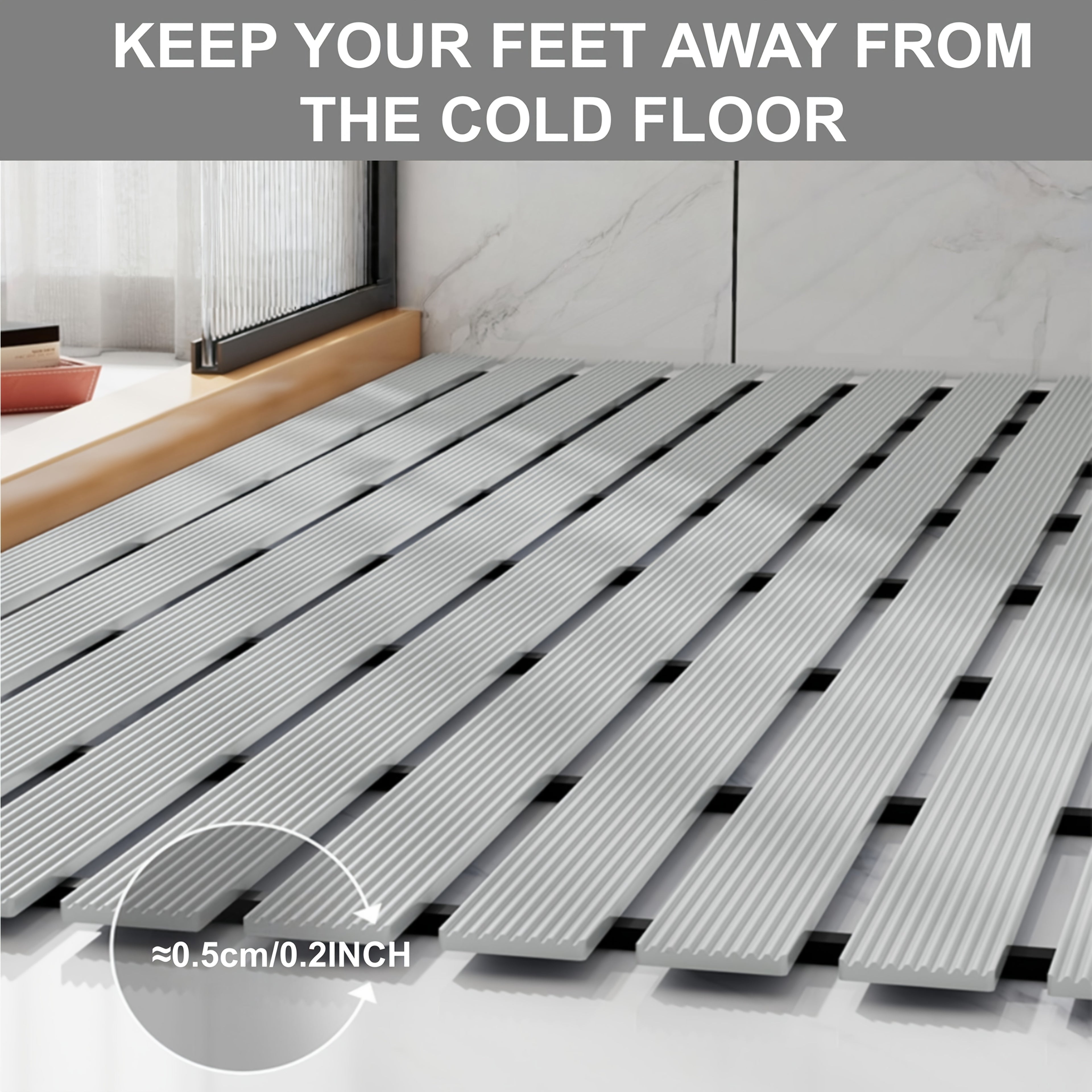 Non-Slip Shower Mat with Suction Cups and Drainage Holes - Quick-Dry Hard Stripe Design | Cut to Any Size 17"x24" (43x60cm) | Suitable for Wet and Slippery Floors in Showers and Bathtubs | Durable White and Gray, Easy-to-Clean Bathroom Mat, Shower Mats